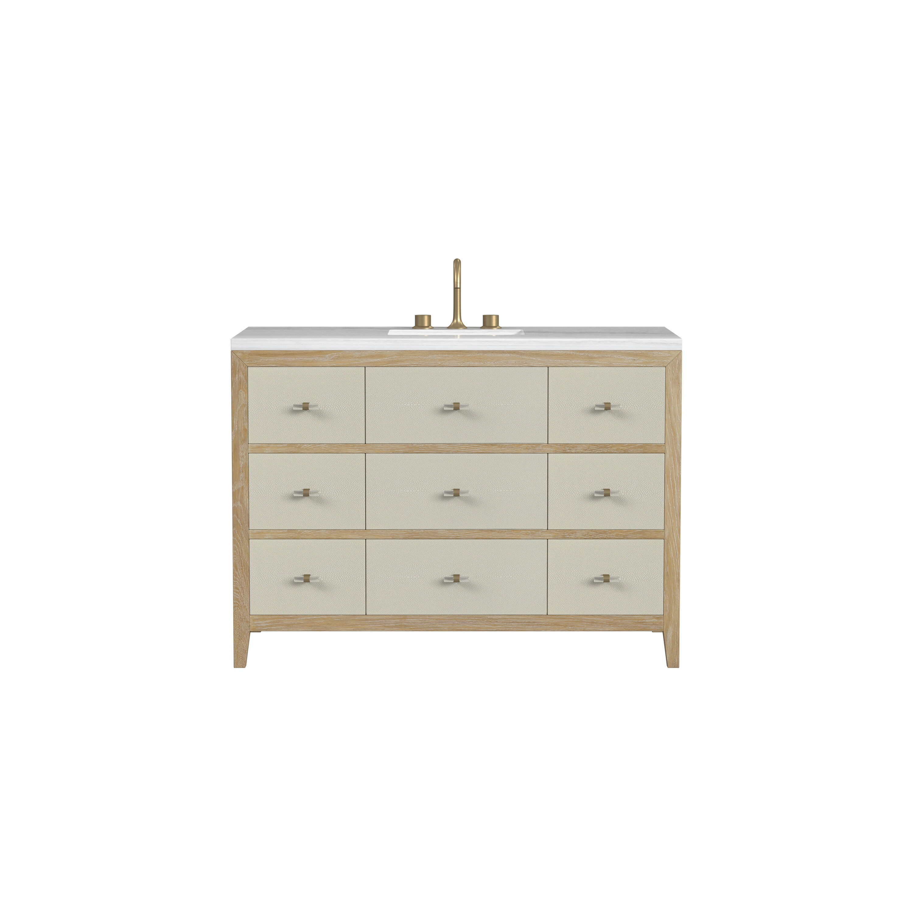 James Martin Vanities D604-V48-SHG-3AF Celeste 48-in Sunwashed Oak with Embossed Shagreen Drawer Fronts Undermount Single Sink Bathroom Vanity with Arctic Fall Solid Surface Top