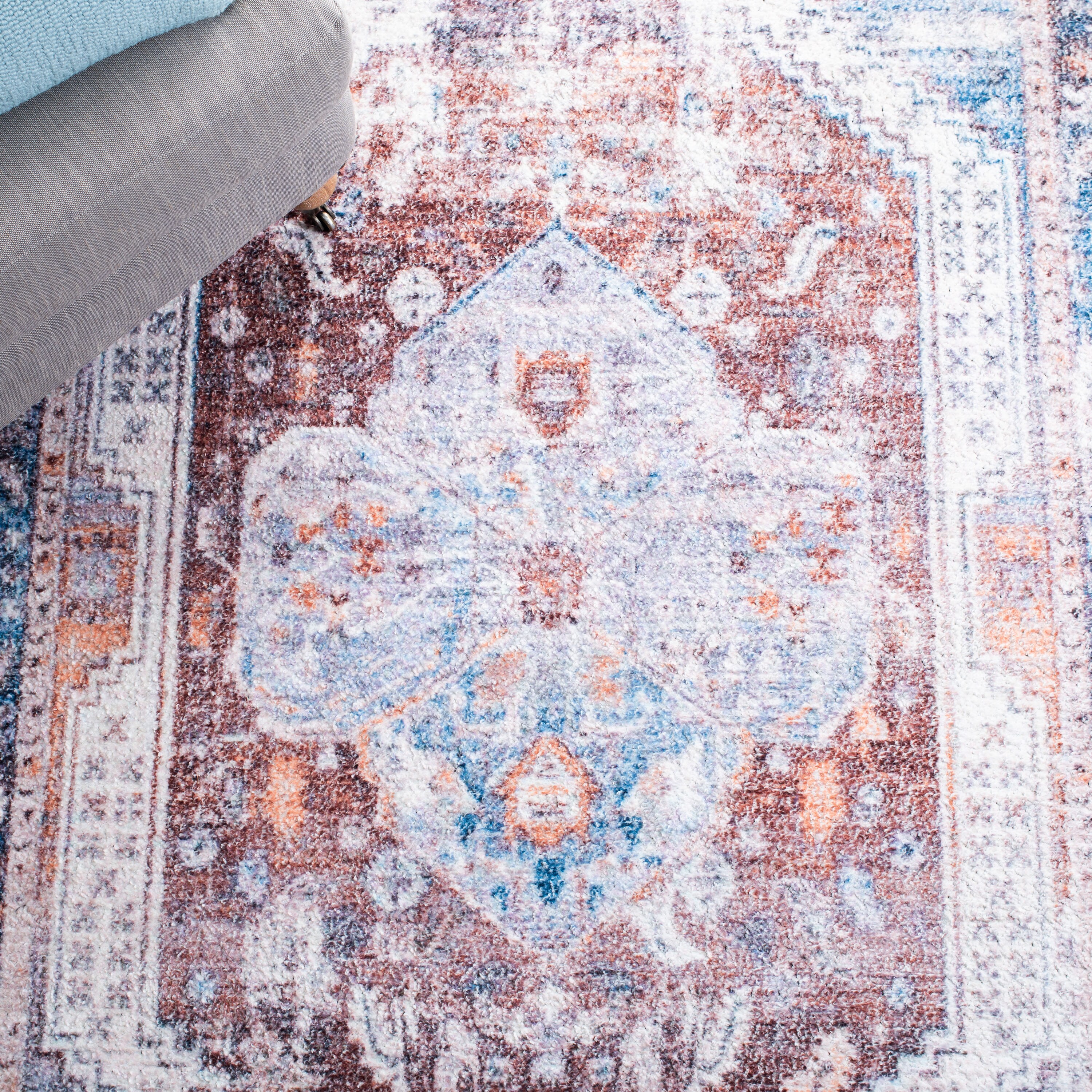 Vintage Blue and Rust Cotton Synthetic Flat Woven Rug