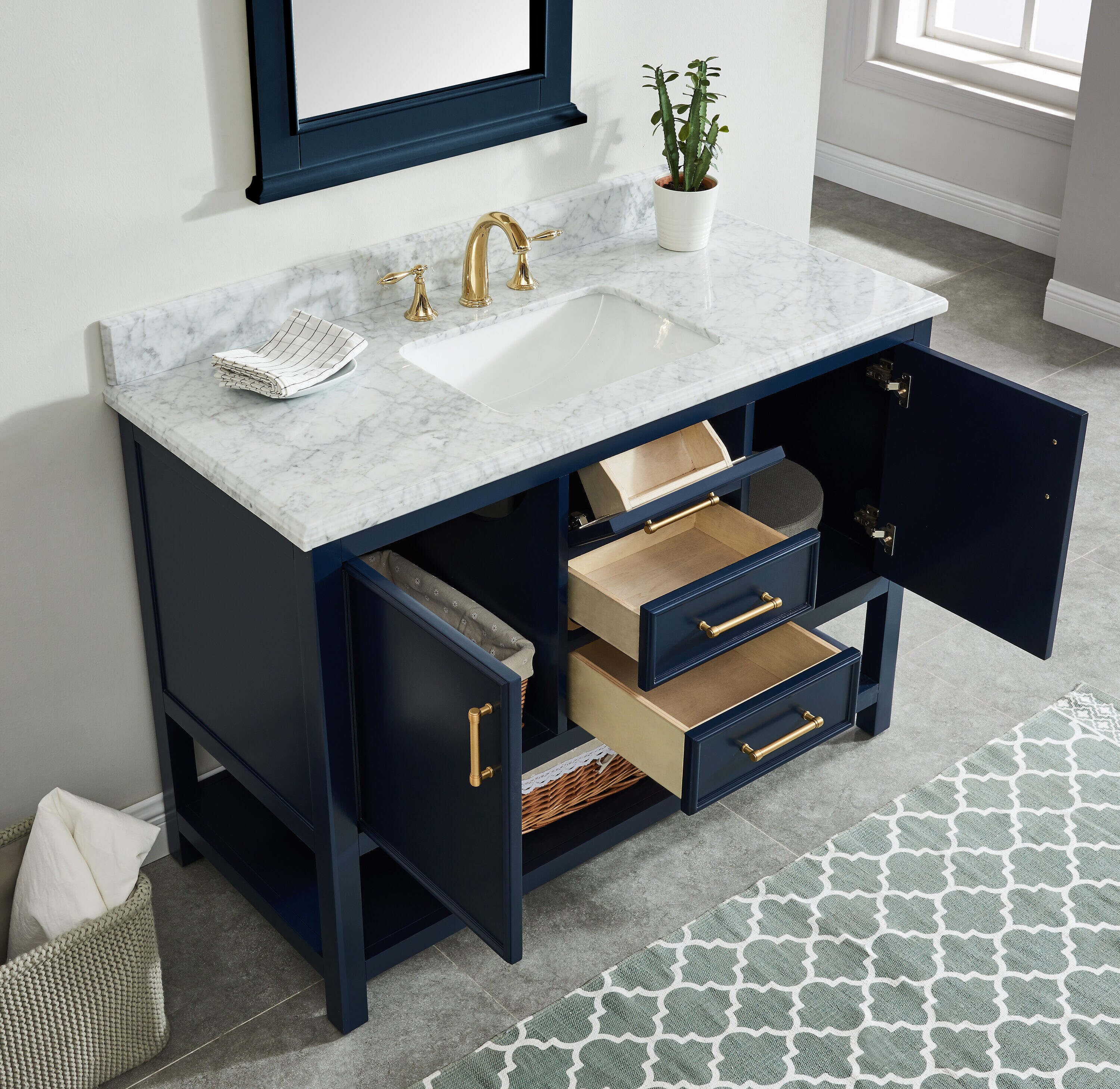 allen + roth Presnell 48-in Navy Blue Undermount Single Sink Bathroom ...