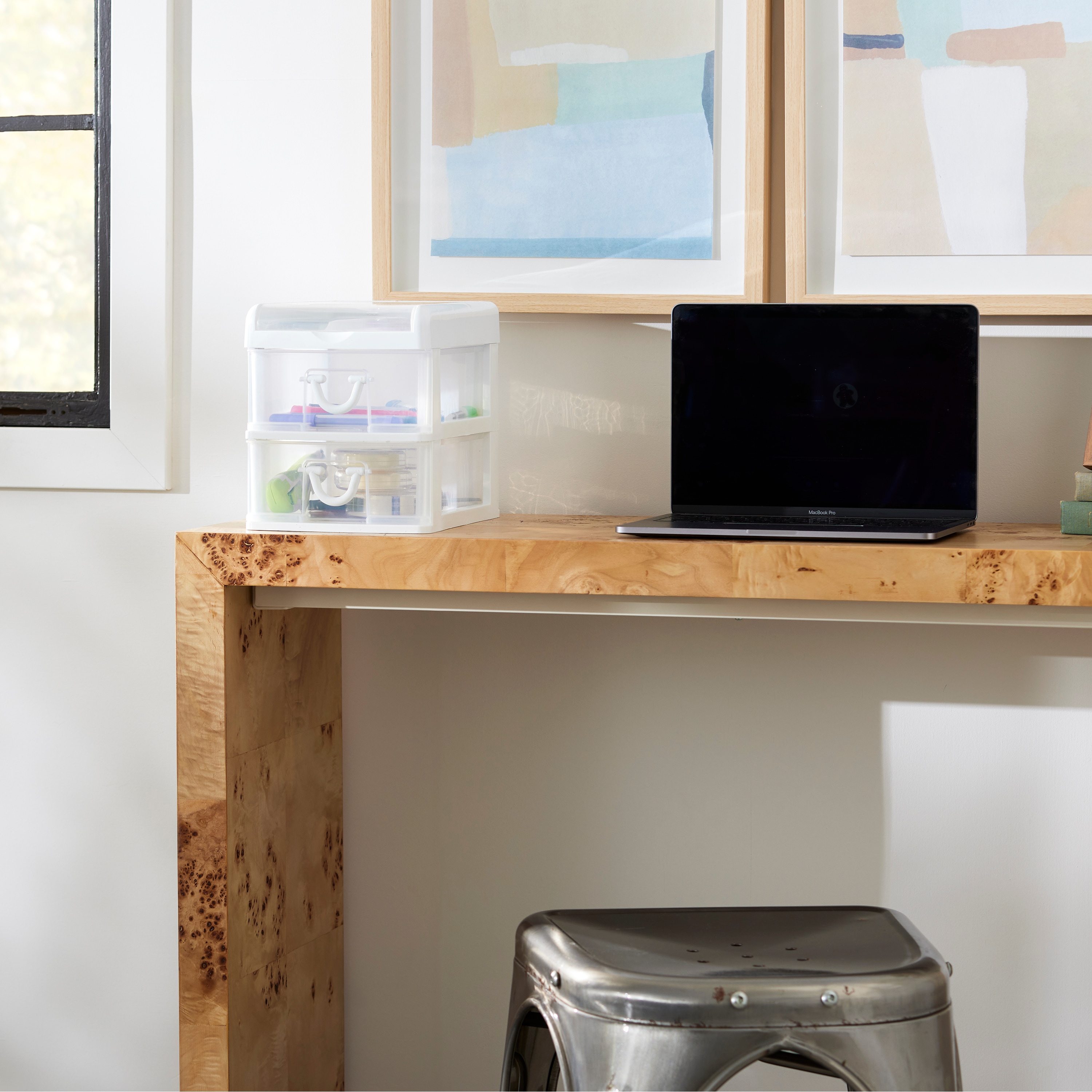 White Clear Plastic 2-Drawer Desk Organizer with Flip Top