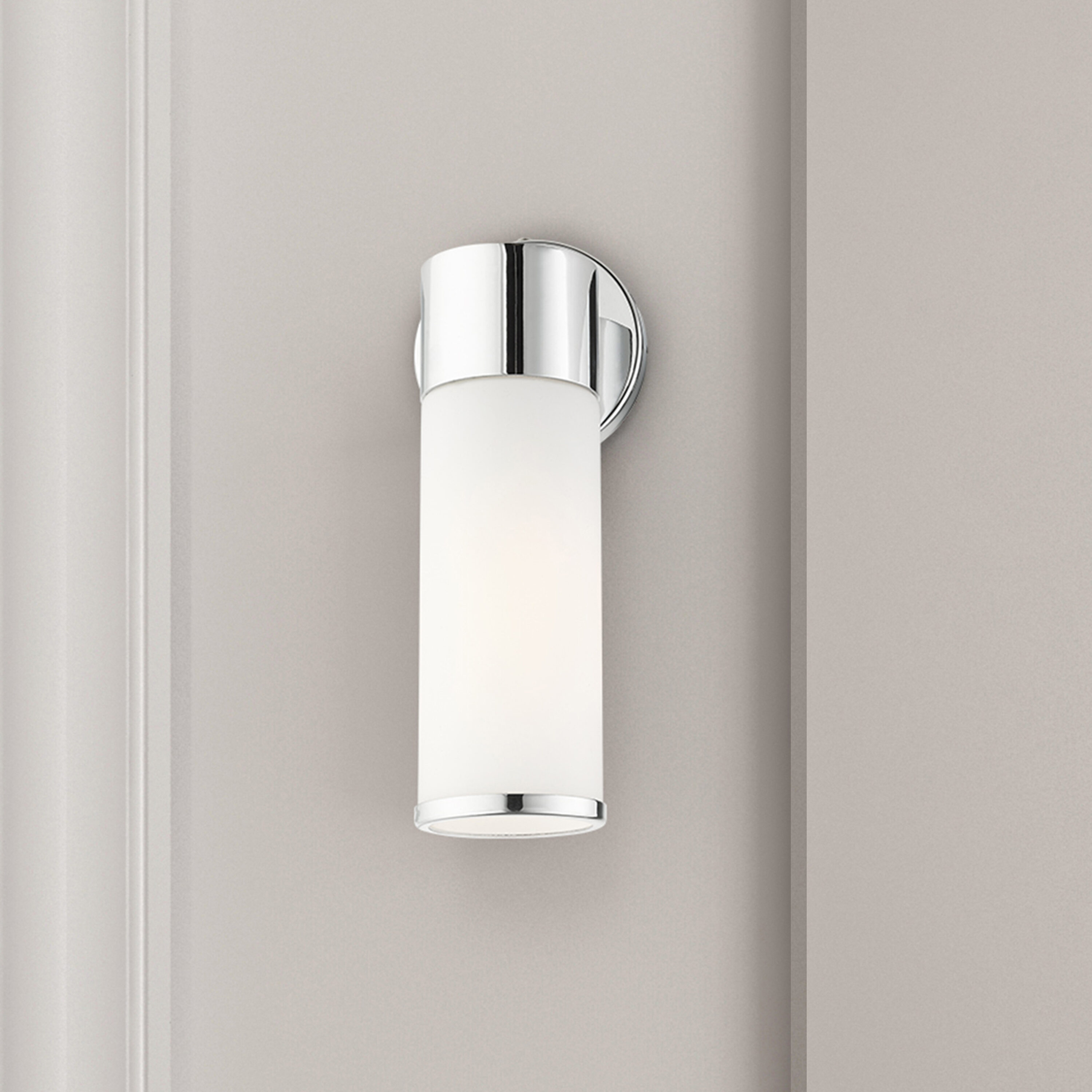 Polished Chrome Steel Wall Sconce with Opal Glass Shade