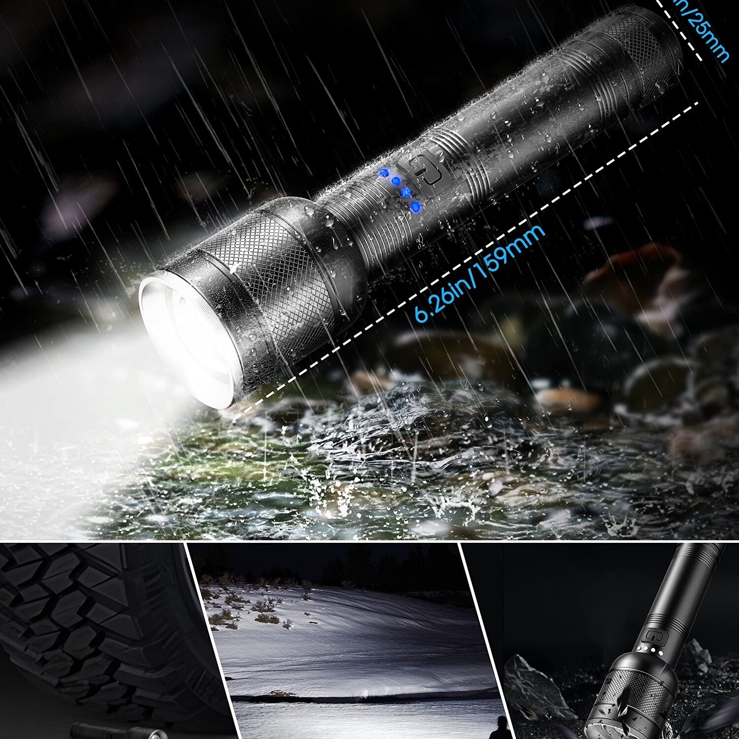 YANSUN 2000 Lumen Rechargeable LED Flashlight with Zoomable, 4 Modes, and  Water Resistant, Ideal for Camping, Emergence H-BRTD003USB-2 - The Home  Depot