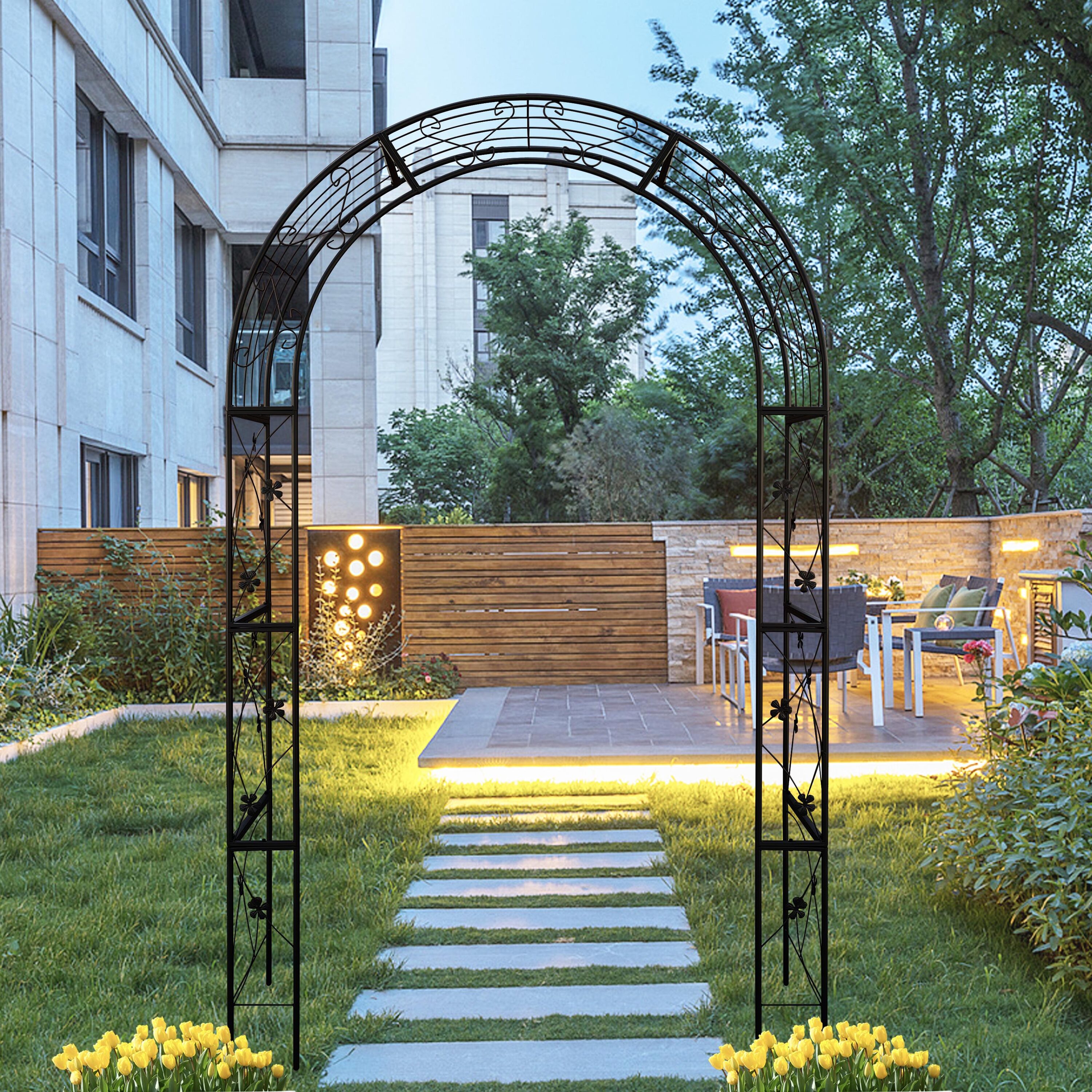 AHIOU HOME ZAAHG-127048GA Downey 4.8-ft W x 8.2-ft H Arched Black Steel Garden Arbor