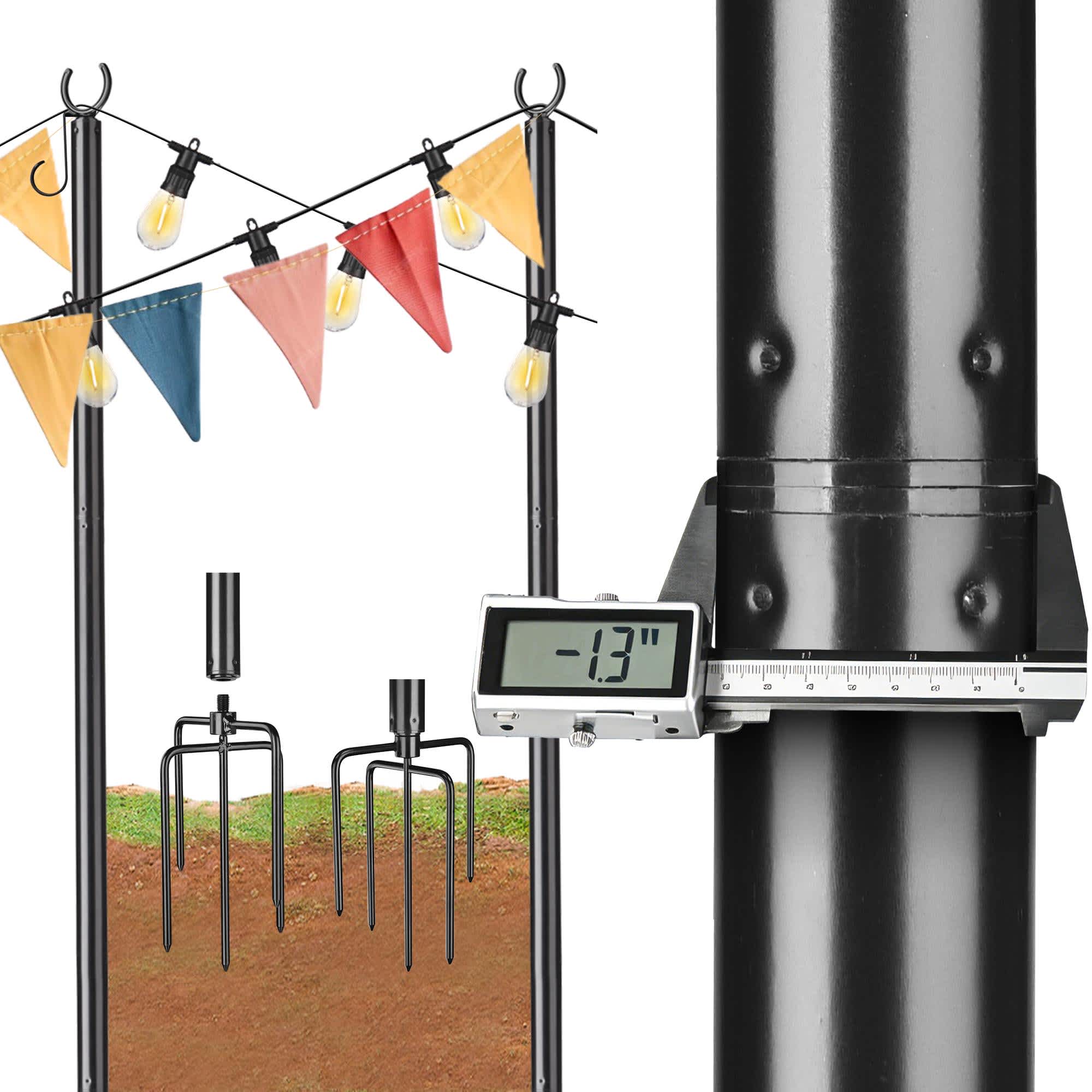 10 -FT String Light Pole Outdoor Metal Pole Aluminum with Side Hooks Patio Backyard Party 2 Pack