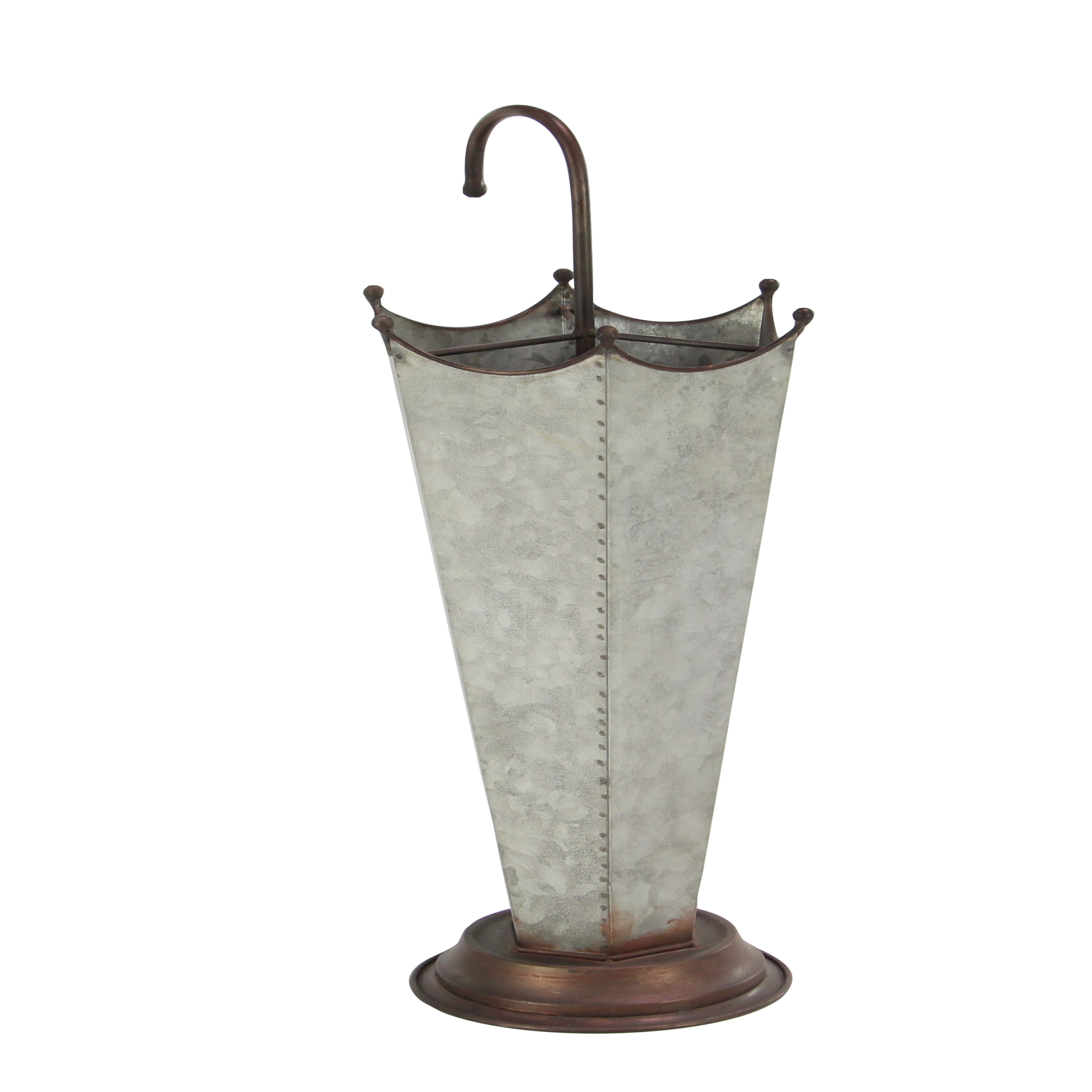Gray Galvanized Metal Hexagon Umbrella Holder with Copper Handle