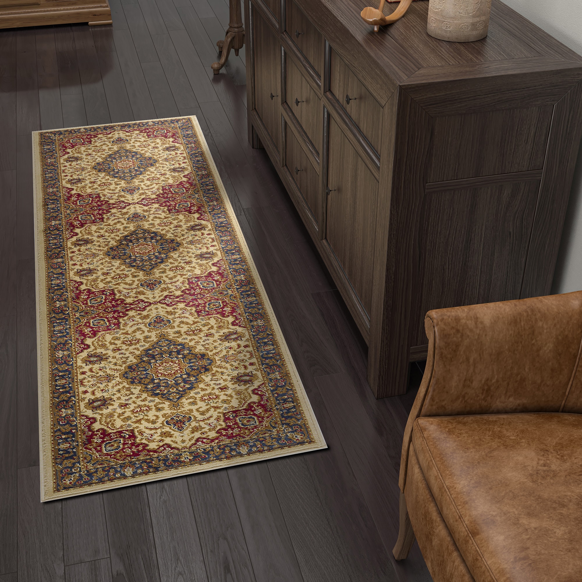 Tayse SNS4782 2X10 Sensation 2 x 10 (ft) Loomed Polypropylene Beige/Ivory Rectangular Indoor Floral/Botanical Oriental Runner rug