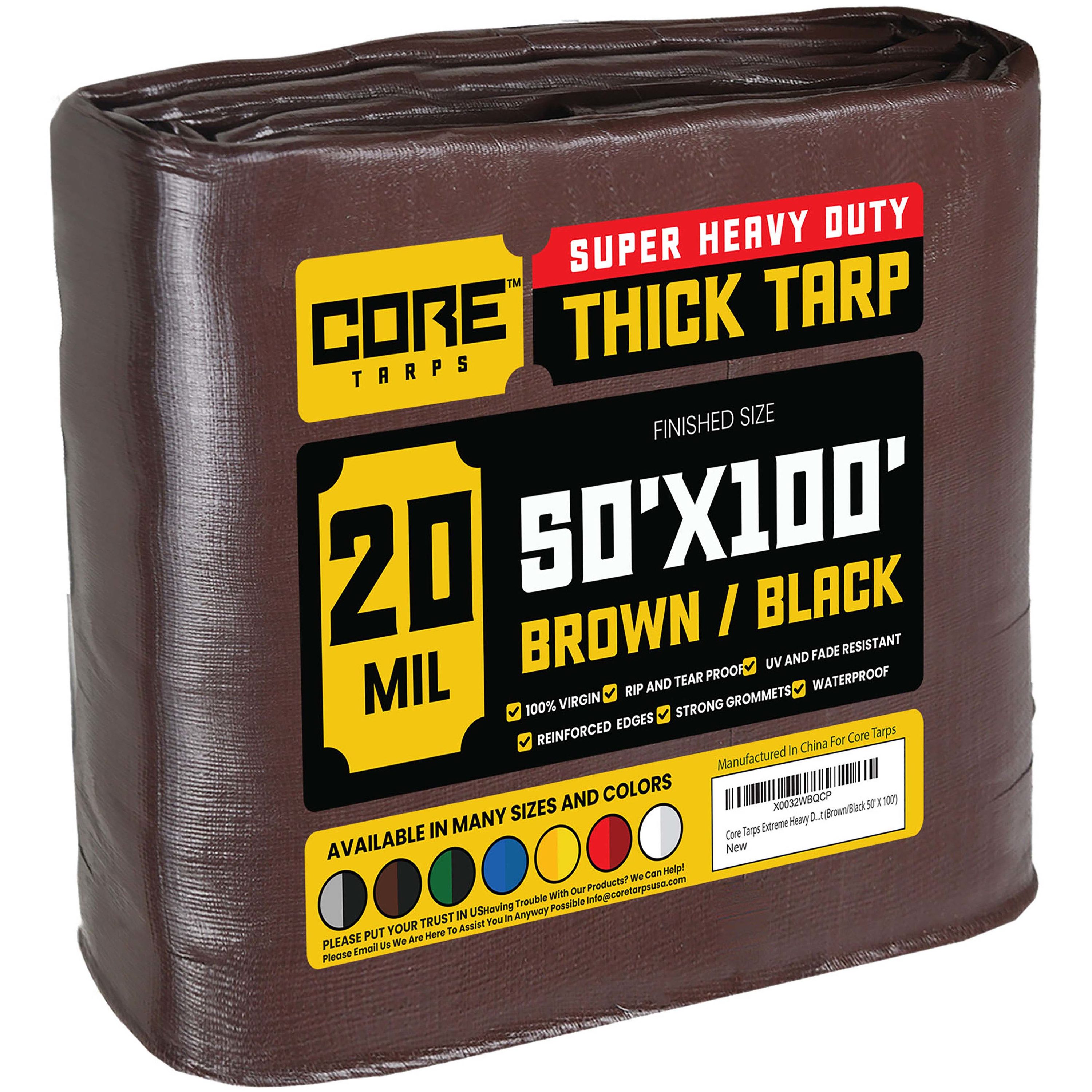 Core Tarps CT-702-50X100 50-ft x 100-ft Brown Waterproof Commercial Polyethylene 20-Mils Tarp