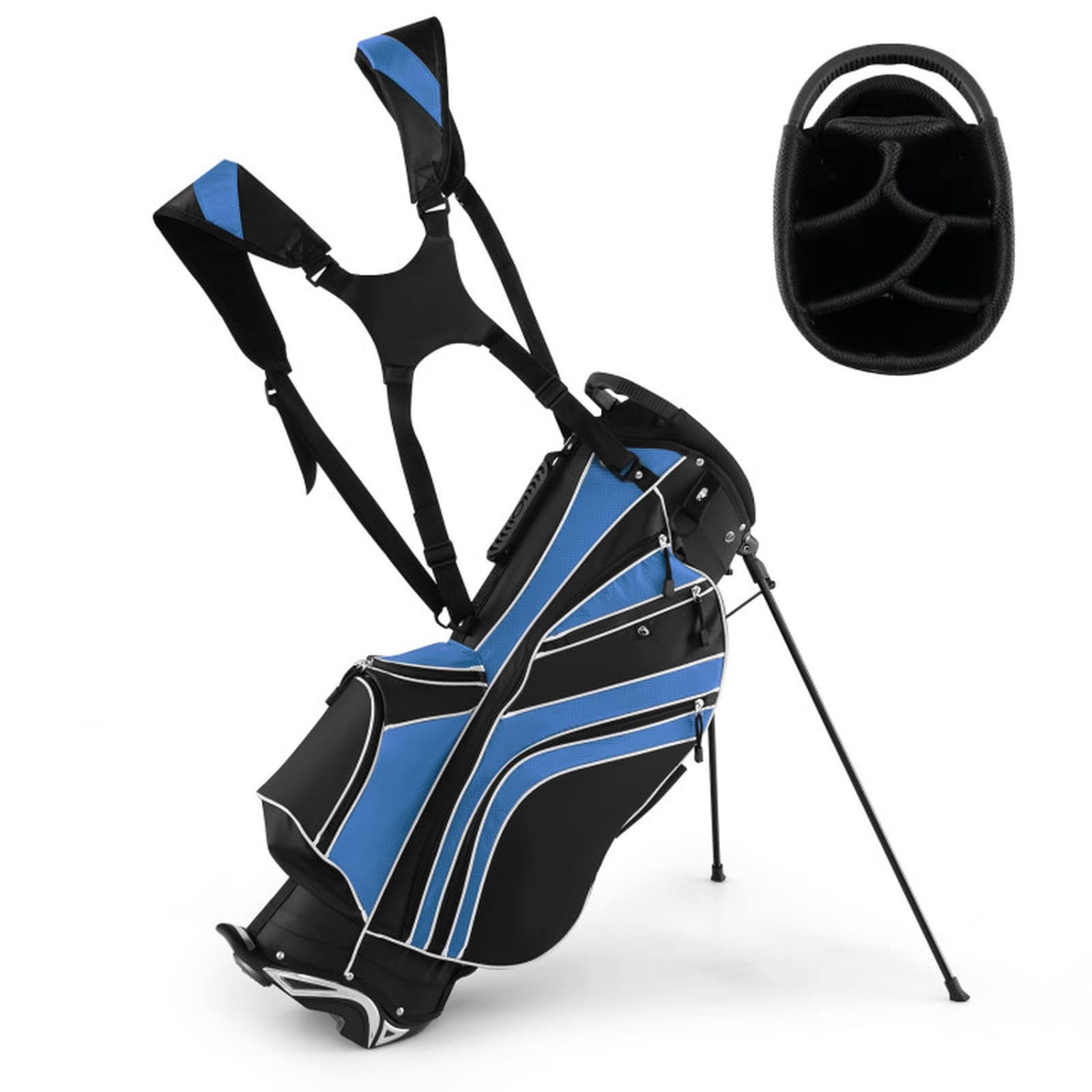 SUGIFT Blue Golf Stand Carry Bag with 6-Way Divider and 8 Pockets Lightweight 6-lb Walking Stand Bag with Anti-Slip Feet and Umbrella Holder
