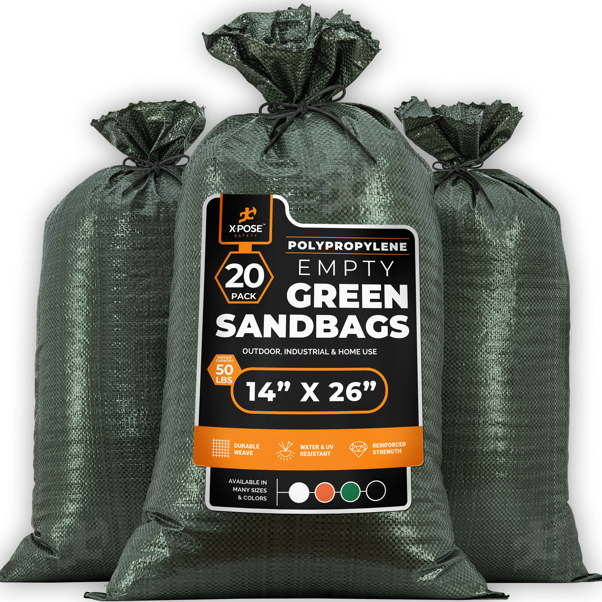 XPOSE SAFETY SBG-1426-20-X 20 -Pack 50-lb Capacity Woven polypropylene Sand Bags