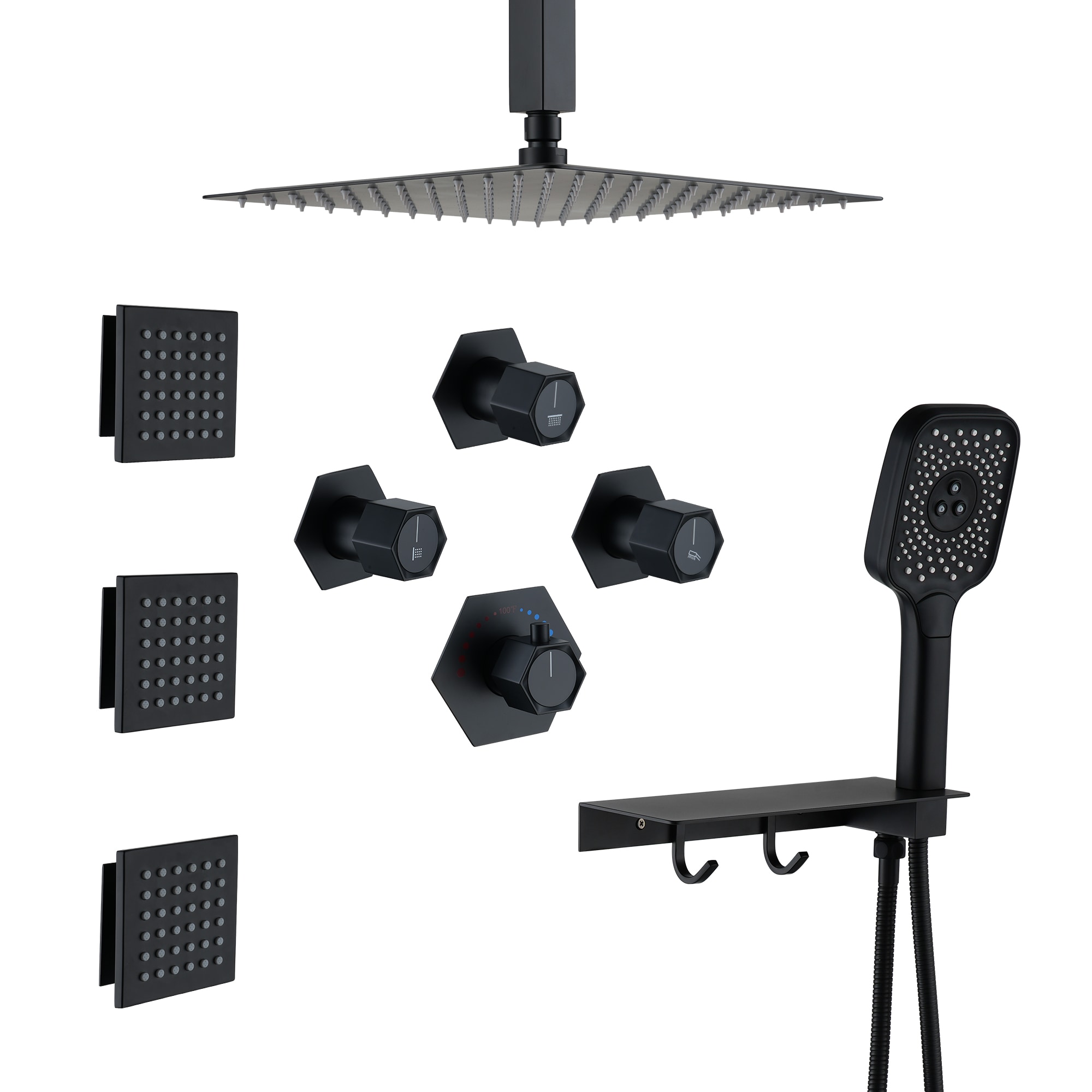 CASAINC WF6643-10BL Black 3 Function Thermostatic shower Faucet System Black 12-Inches Built-In Shower Faucet System with 3-way Diverter ( Thermostatic Valve Included )