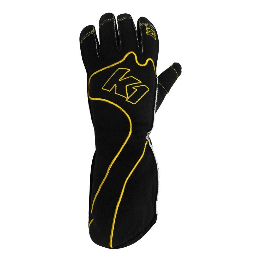 K1 RaceGear KRCG275 RS1 Reverse Stitch Kart Racing Gloves- Yellow and Black- Extra Small