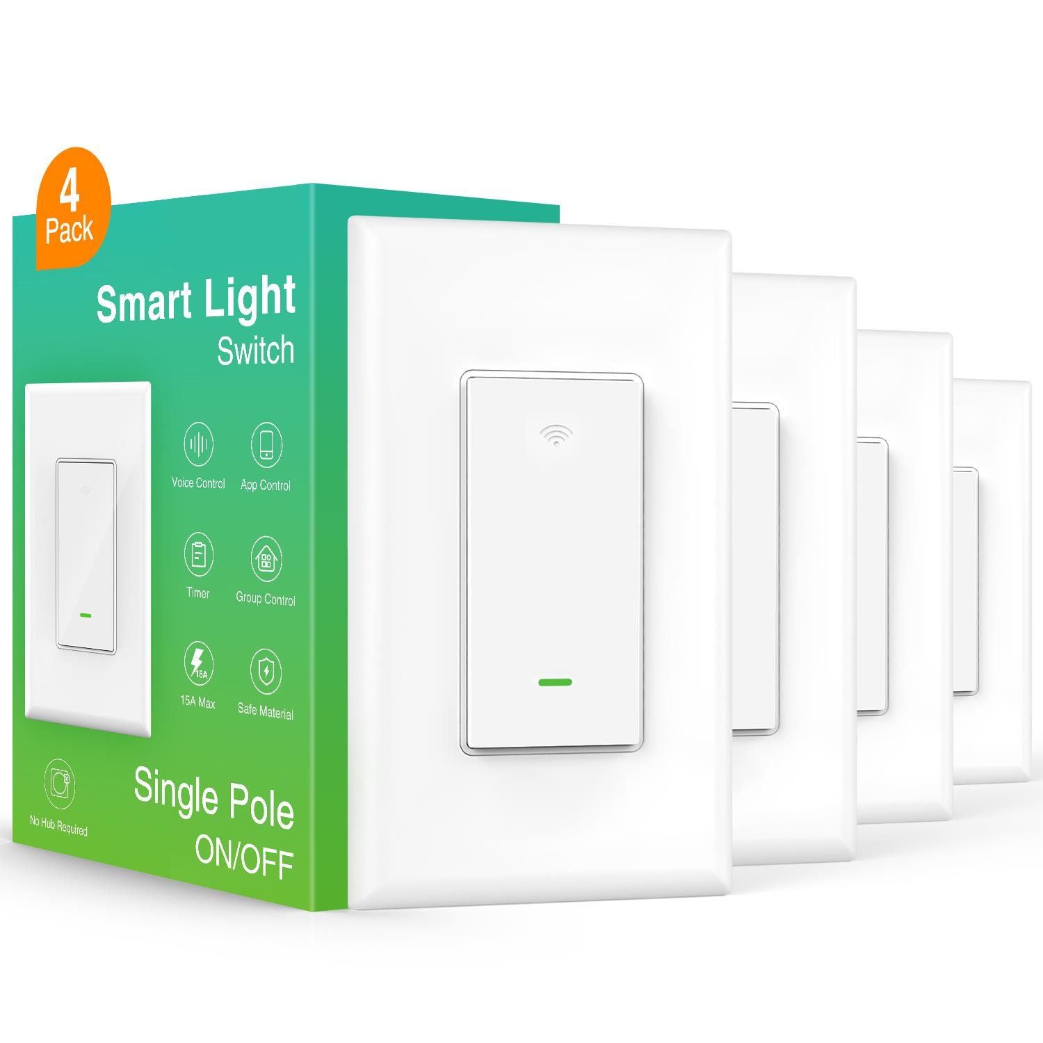 WiFi Smart in-Wall Light Switch with Timer Function Compatible with Alexa  and Google Assistant (4 Pack) BN-LINK