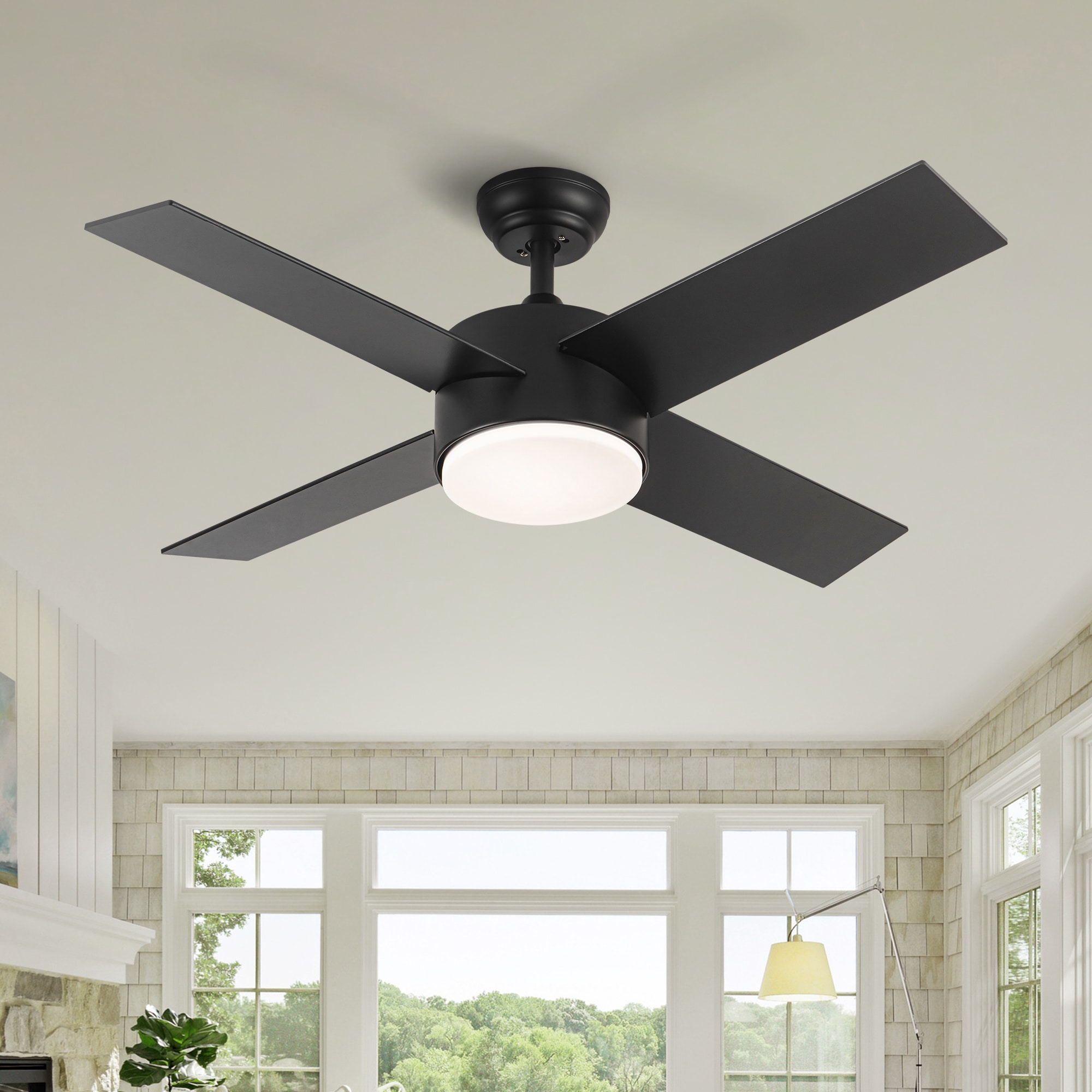BABOOM BOM-6755947-OR 44-in Color-Changing Integrated LED Black with Black Blades Ceiling Fan With Light - Remote Included ( 4 -Blade )