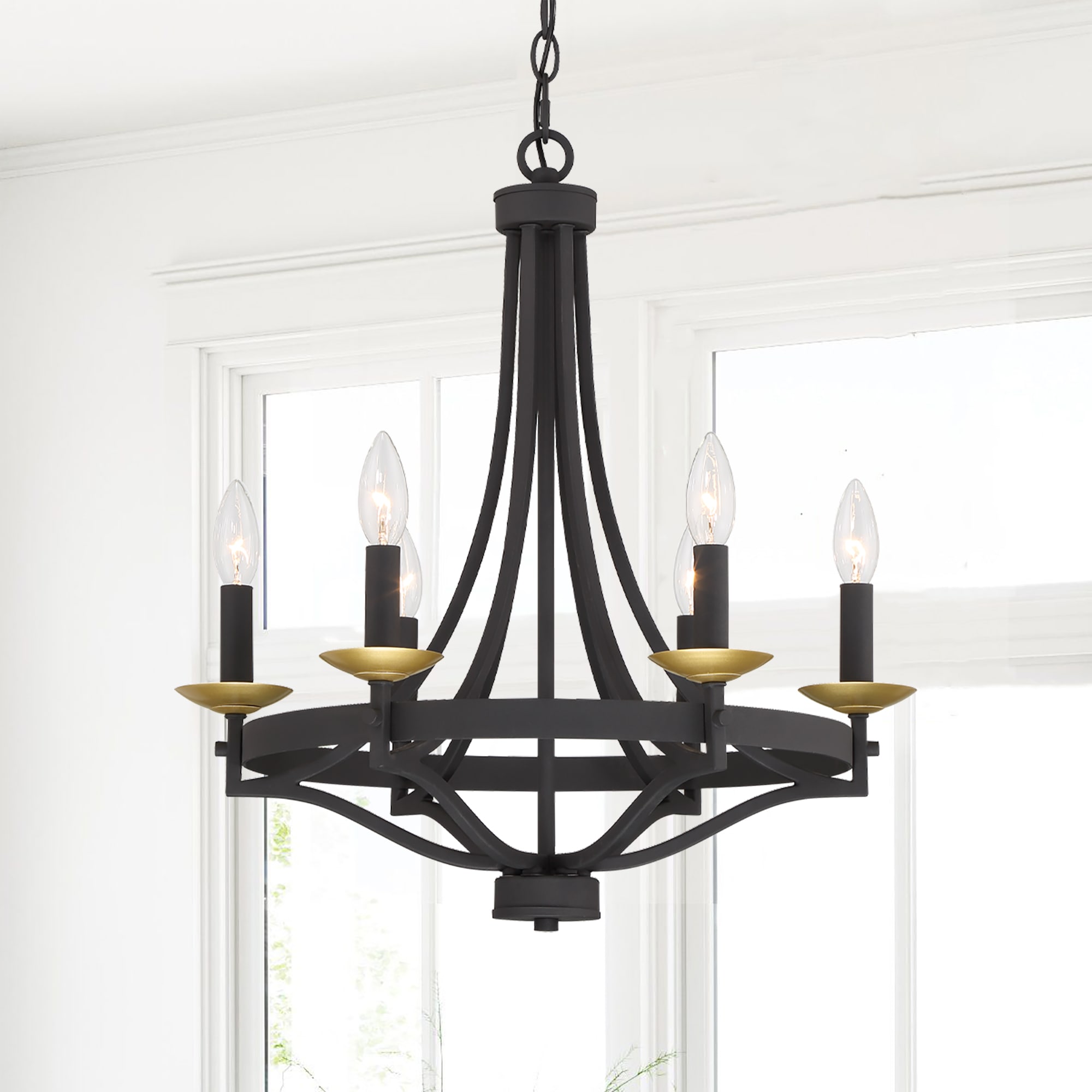ACROMA 2091806AZBG Chanton 6 -Light Matte Black Farmhouse Bare bulb For Use in Bedrooms, Dining Rooms, Foyers, Kitchens, Living Rooms Chandelier