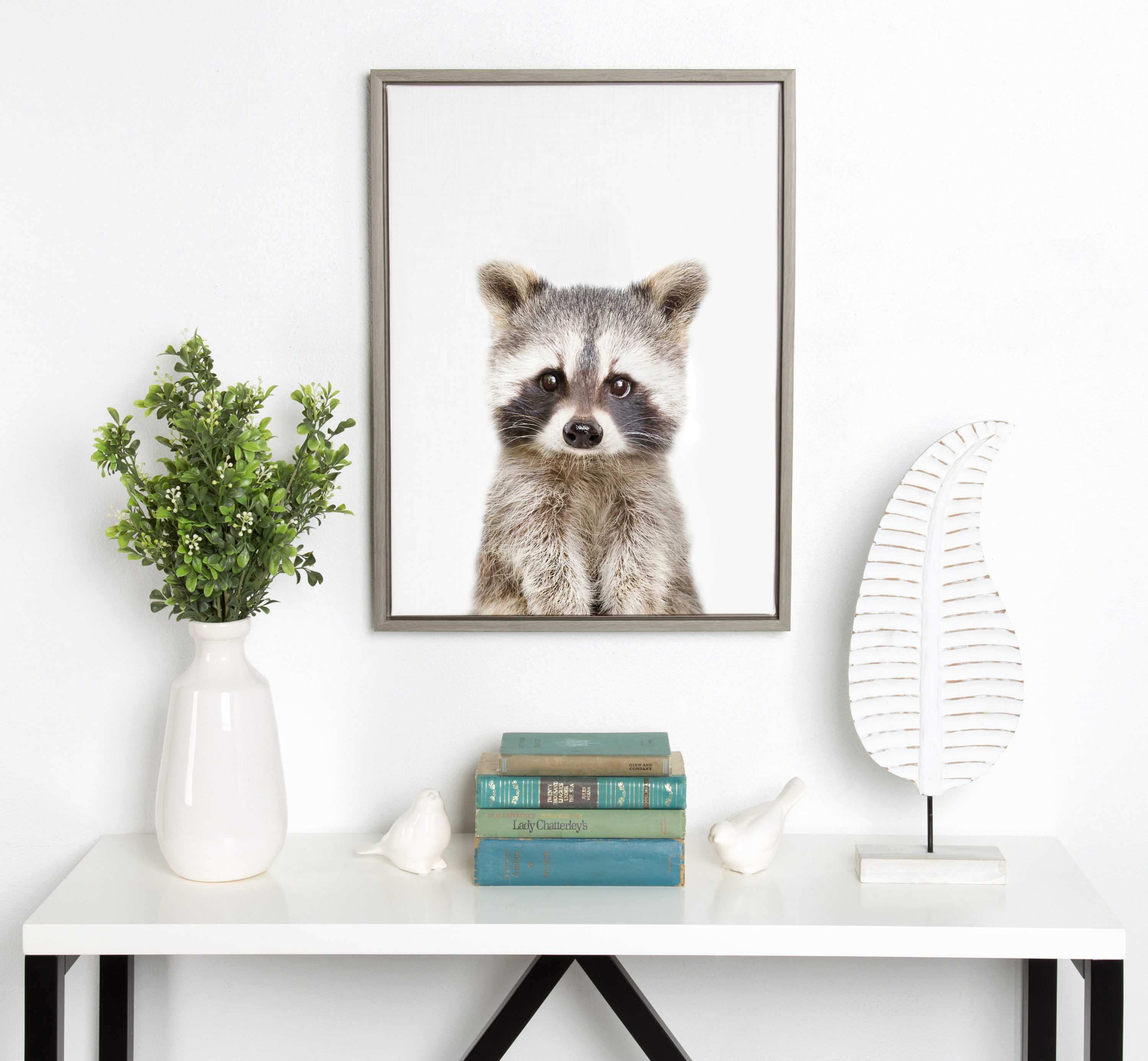 Kate and Laurel Sylvie Raccoon Framed Canvas Wall Art by Amy Peterson 18x24 Gray