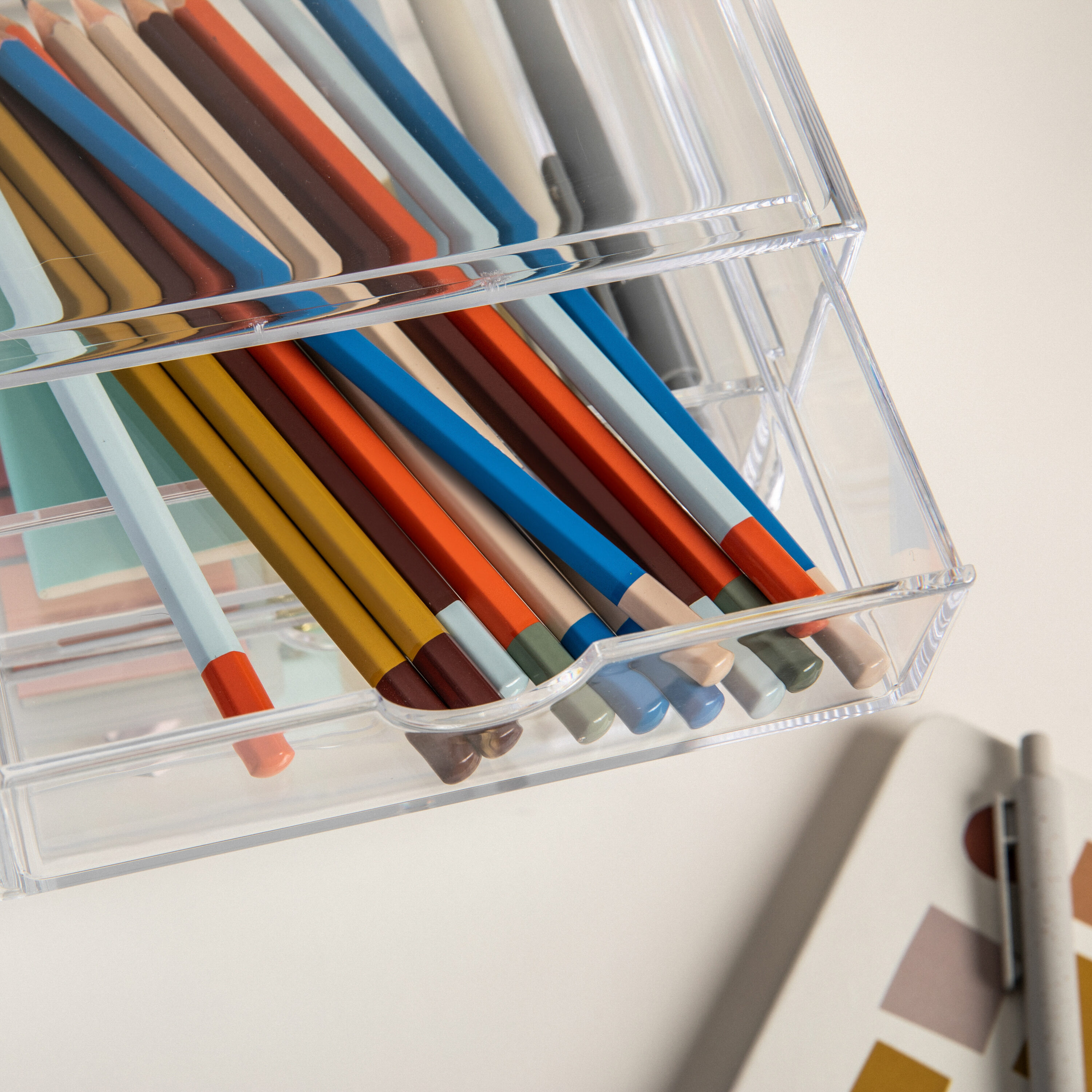Clear Plastic Stackable Desktop Organizer with 2 Drawers