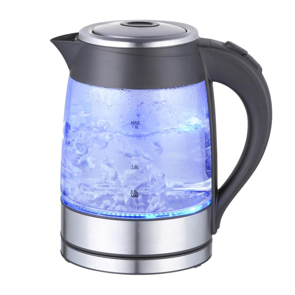 MegaChef Glass & Stainless Steel Electric Tea Kettle, Black, 1.8 L