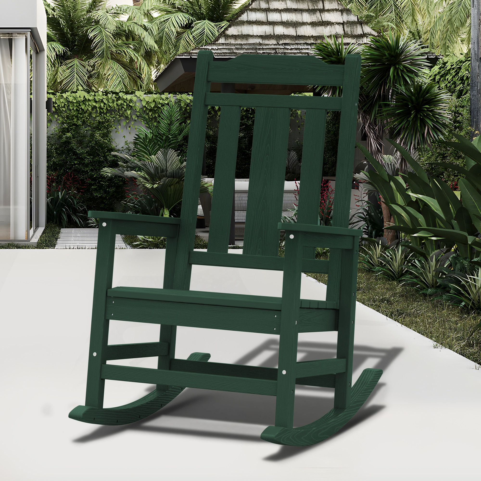 JEAREY TRJKYY-02-GN HDPE Patio Rocking Chair with Extra-Wide Seat Green HDPE Frame Rocking Chair with Slat Seat