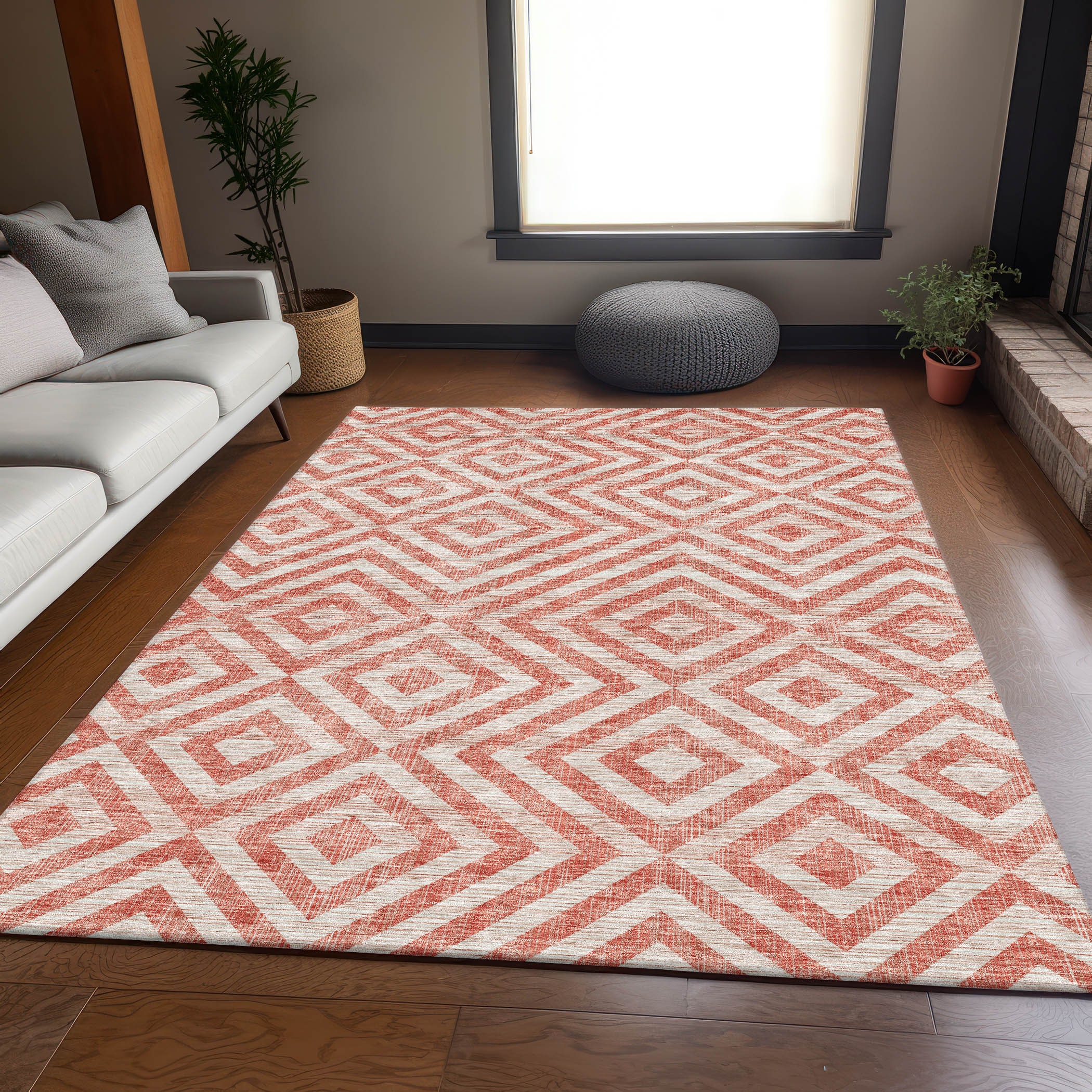Addison Rugs ACN733SM9X12 Chantille ACN733SM 9 x 12 (ft) Polyester Salmon Rectangular Indoor/Outdoor Geometric Machine washable Area rug