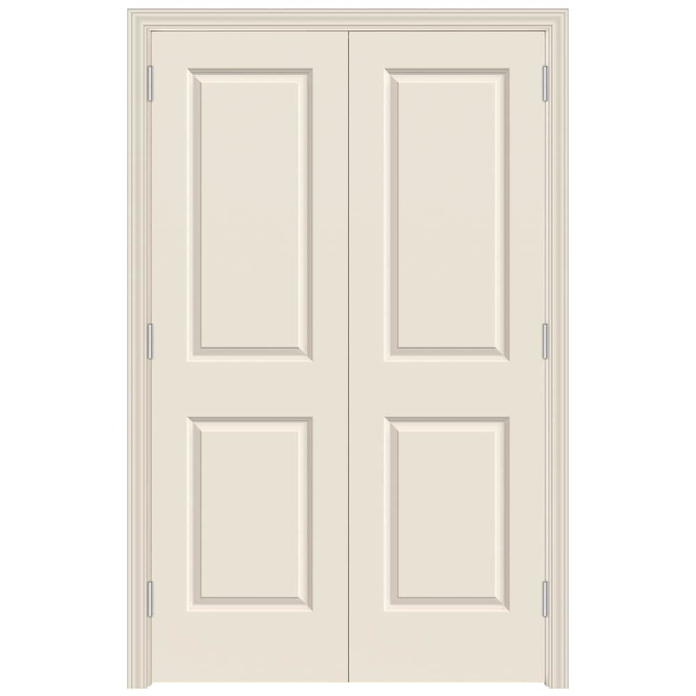 JELD-WEN JWPRO252700081 48-in x 80-in Primed Hollow core 2-panel square Universal Smooth Primed Molded composite Split Jamb Double Prehung Interior Door 356 Casing