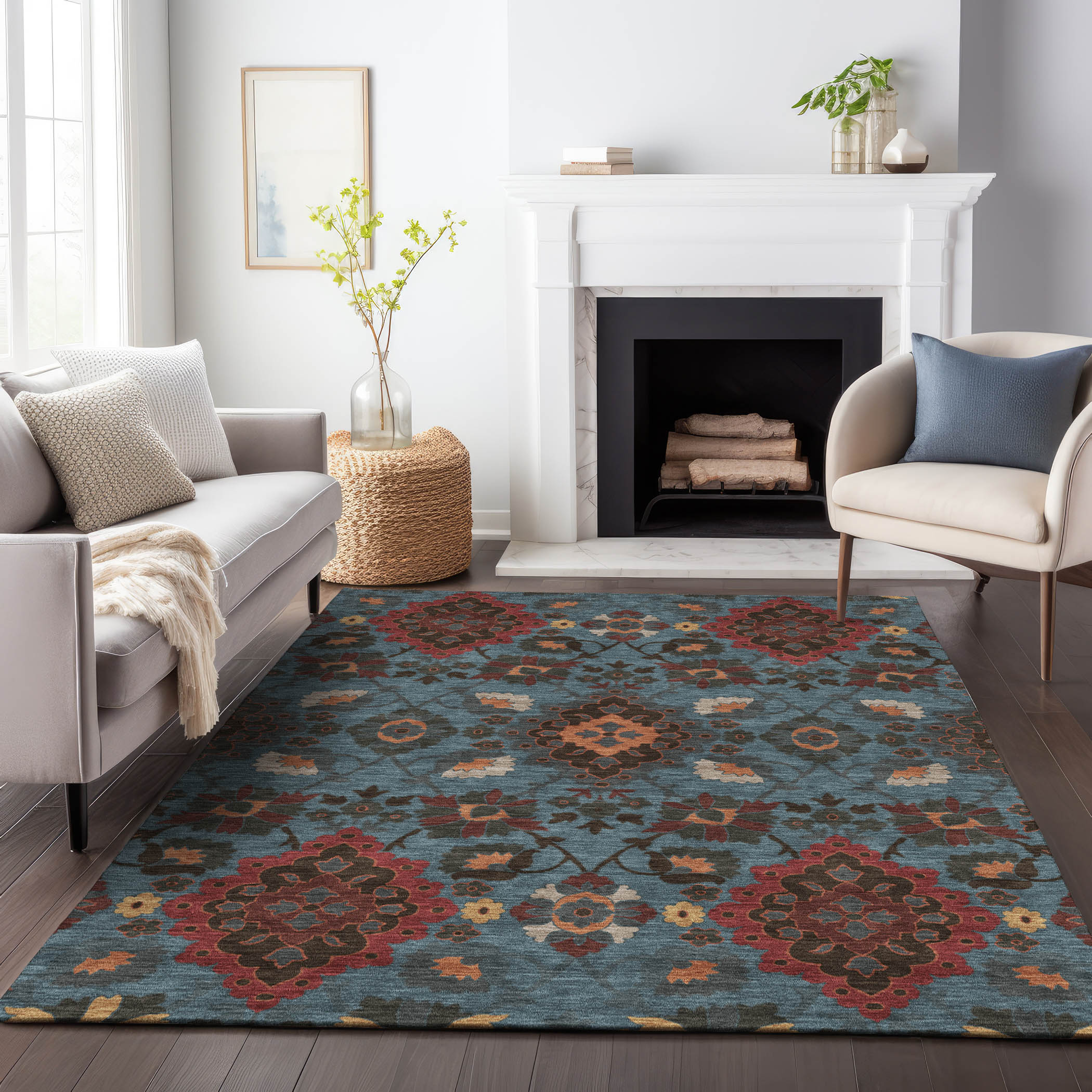 Addison Rugs ACN1002DN3X5 Chantille ACN1002DN 3 x 5 (ft) Polyester Denim Rectangular Indoor/Outdoor Geometric Machine washable Area rug
