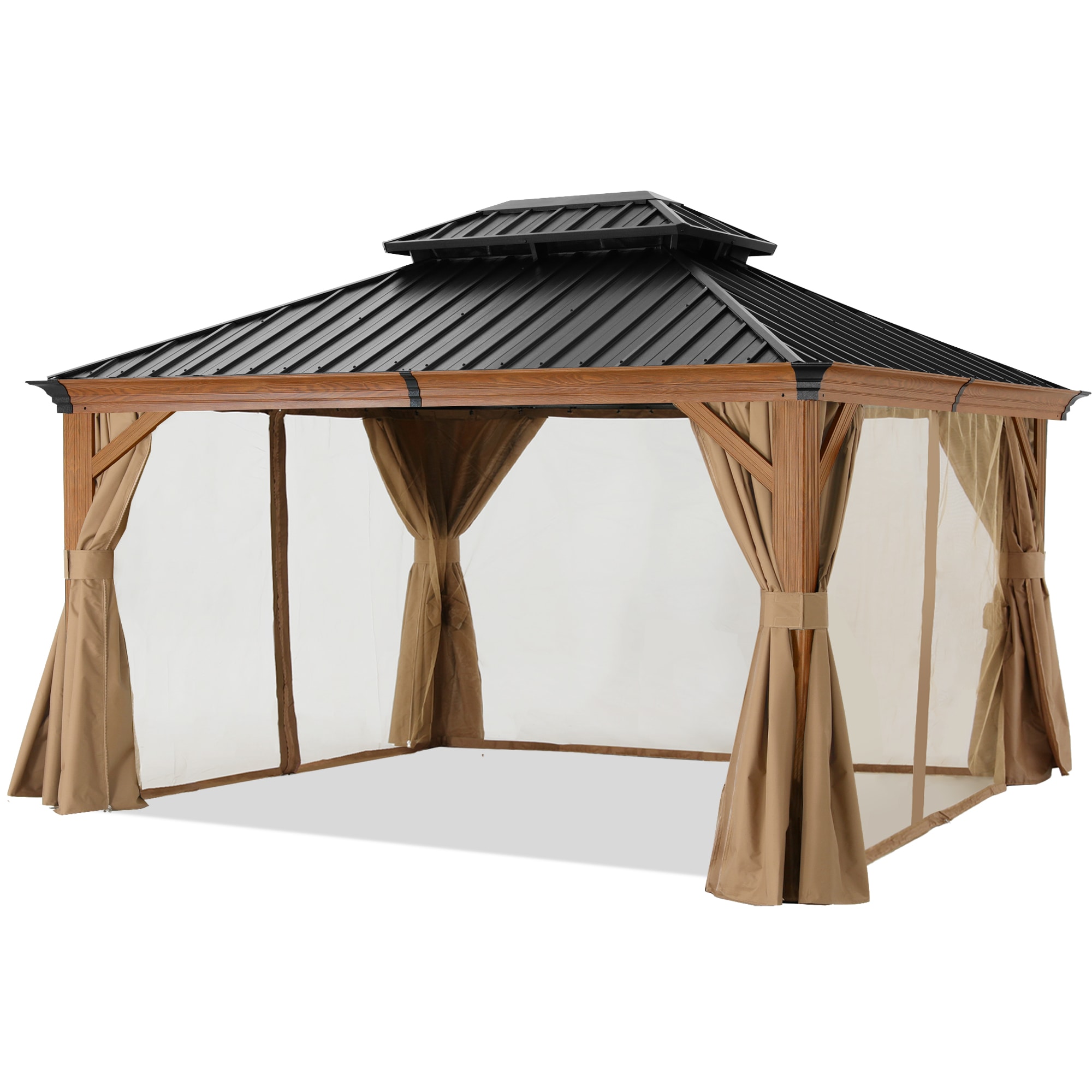 ABCCANOPY 12-ft X 16-ft Rectangle Wood Grain Metal Steel Roof Gazebo ...