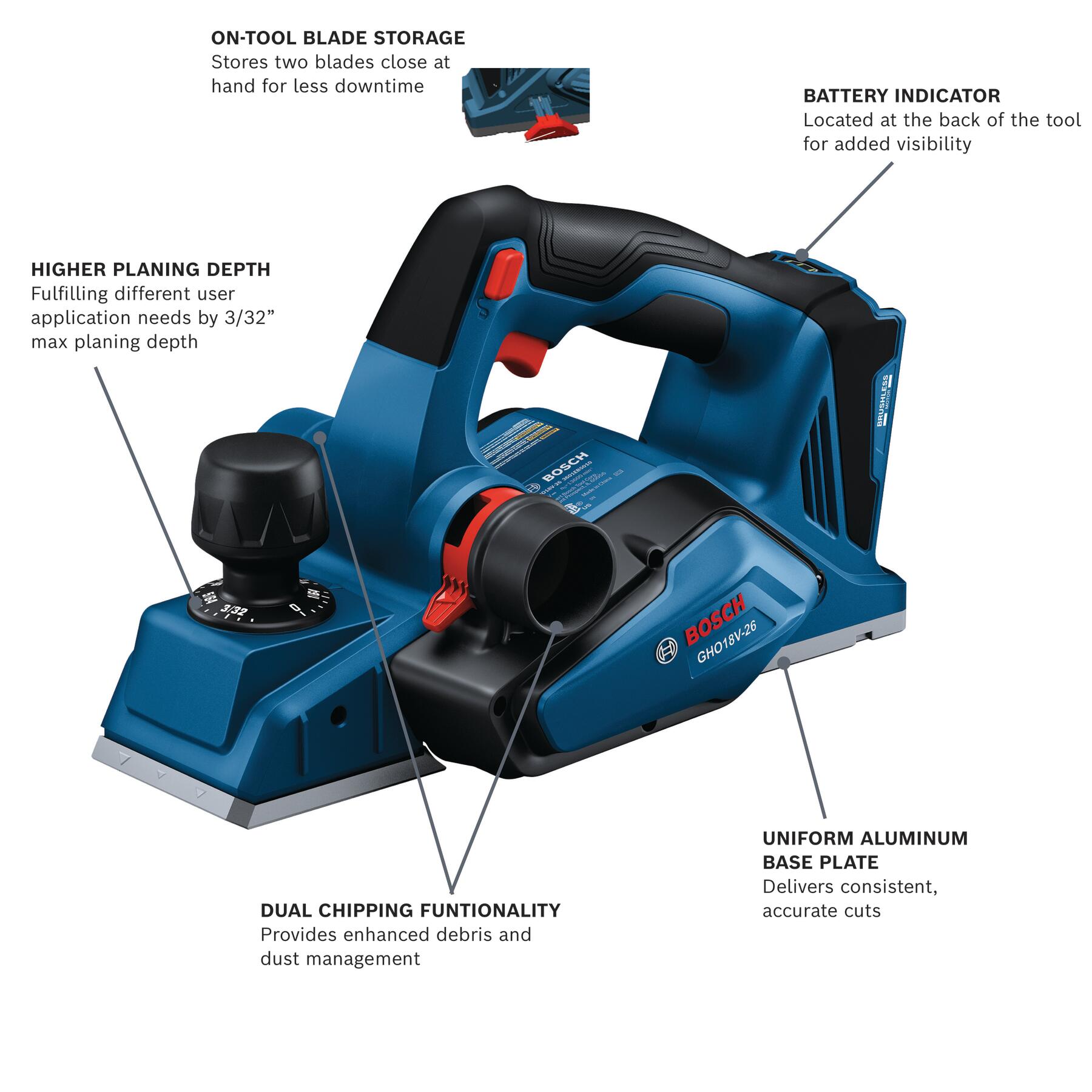 Bosch 3.25-in W 18-volt Handheld Planer GHO18V-26N Sansujyuku sansujyuku.com