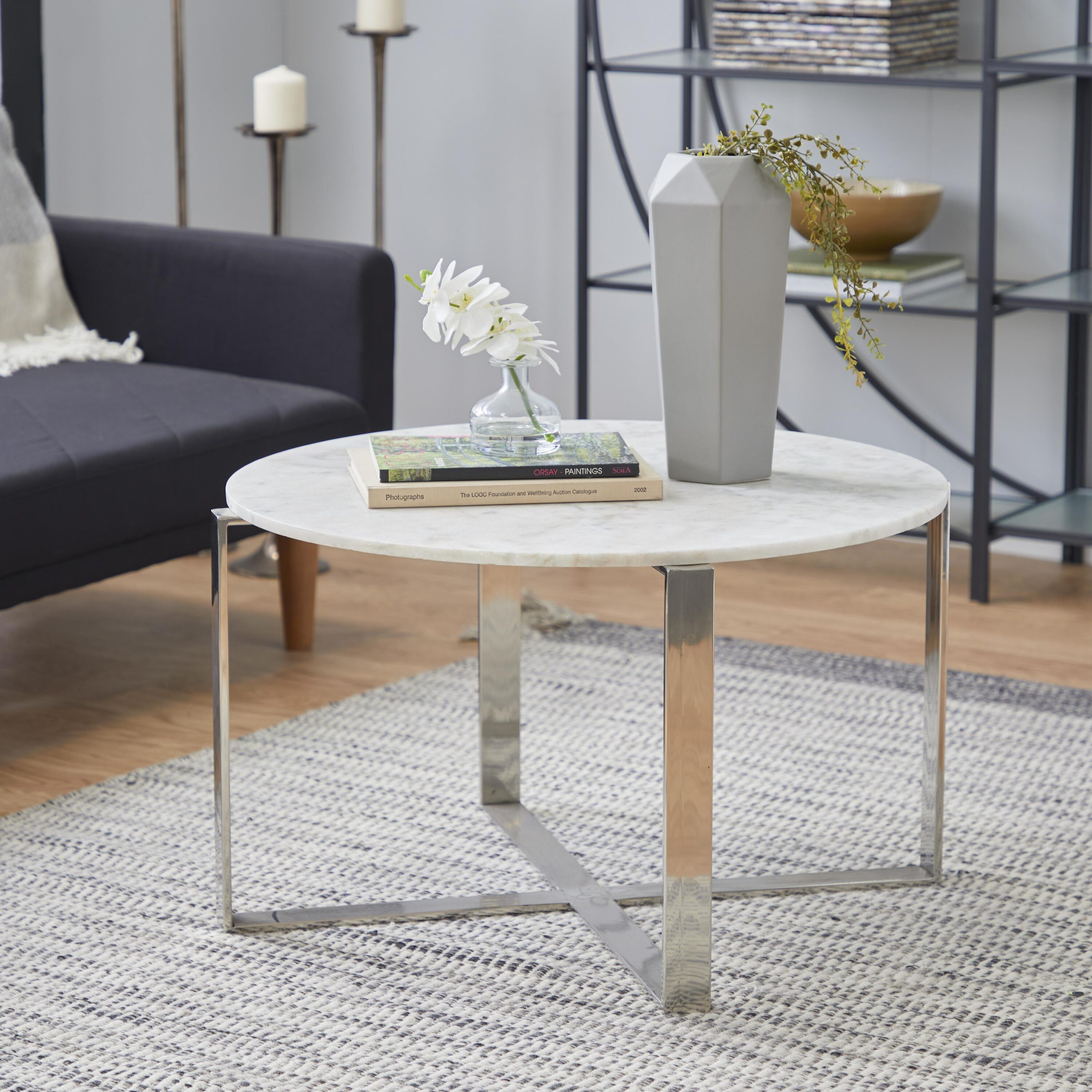 Grayson Lane 57340 18" White Marble Top Stone Modern Coffee Table