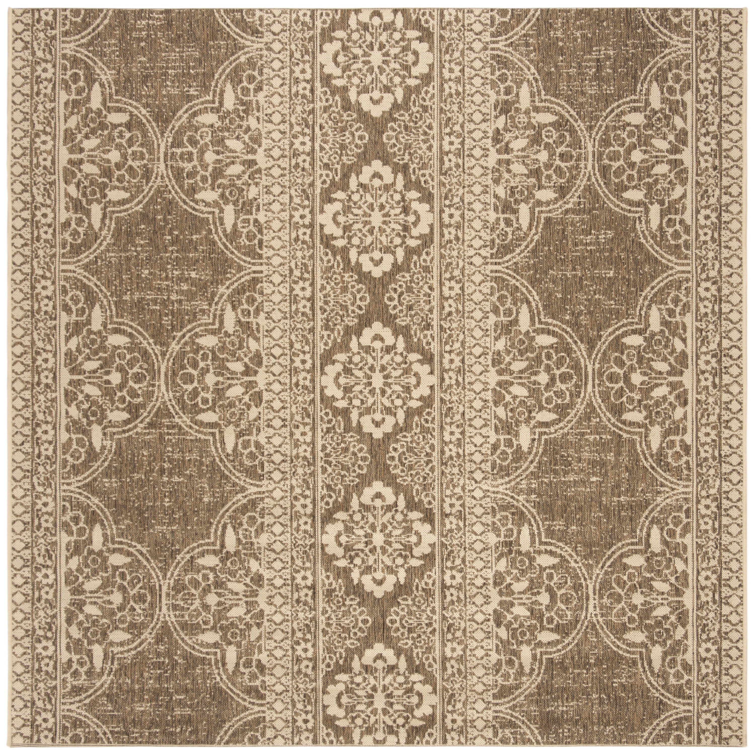 Safavieh LND174A-6SQ Linden Mahaut 7 x 7 (ft) Loomed Polypropylene Cream/Beige Square Indoor Floral/Botanical Farmhouse/Cottage Area rug