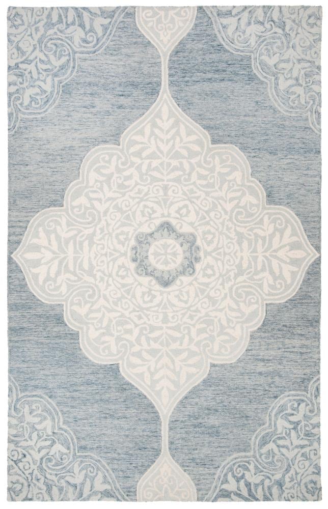 Safavieh MLP620M-5 Micro-Loop Lamont 5 x 8 (ft) Tufted Wool Blue/Ivory Rectangular Indoor Floral/Botanical Vintage Area rug