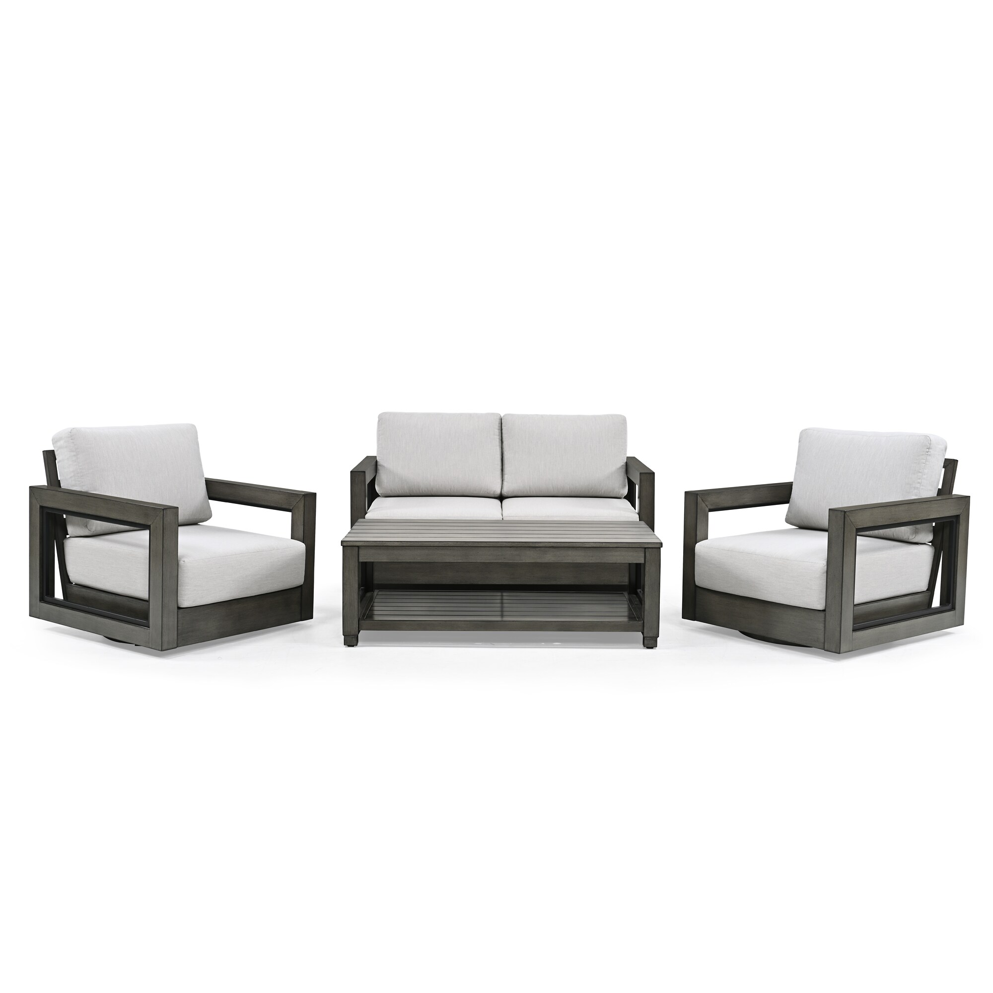  EL-SF4-GG-E3-WL3 PureForm 4-Piece Patio Conversation Set with Gray Egeiros Life Cushions