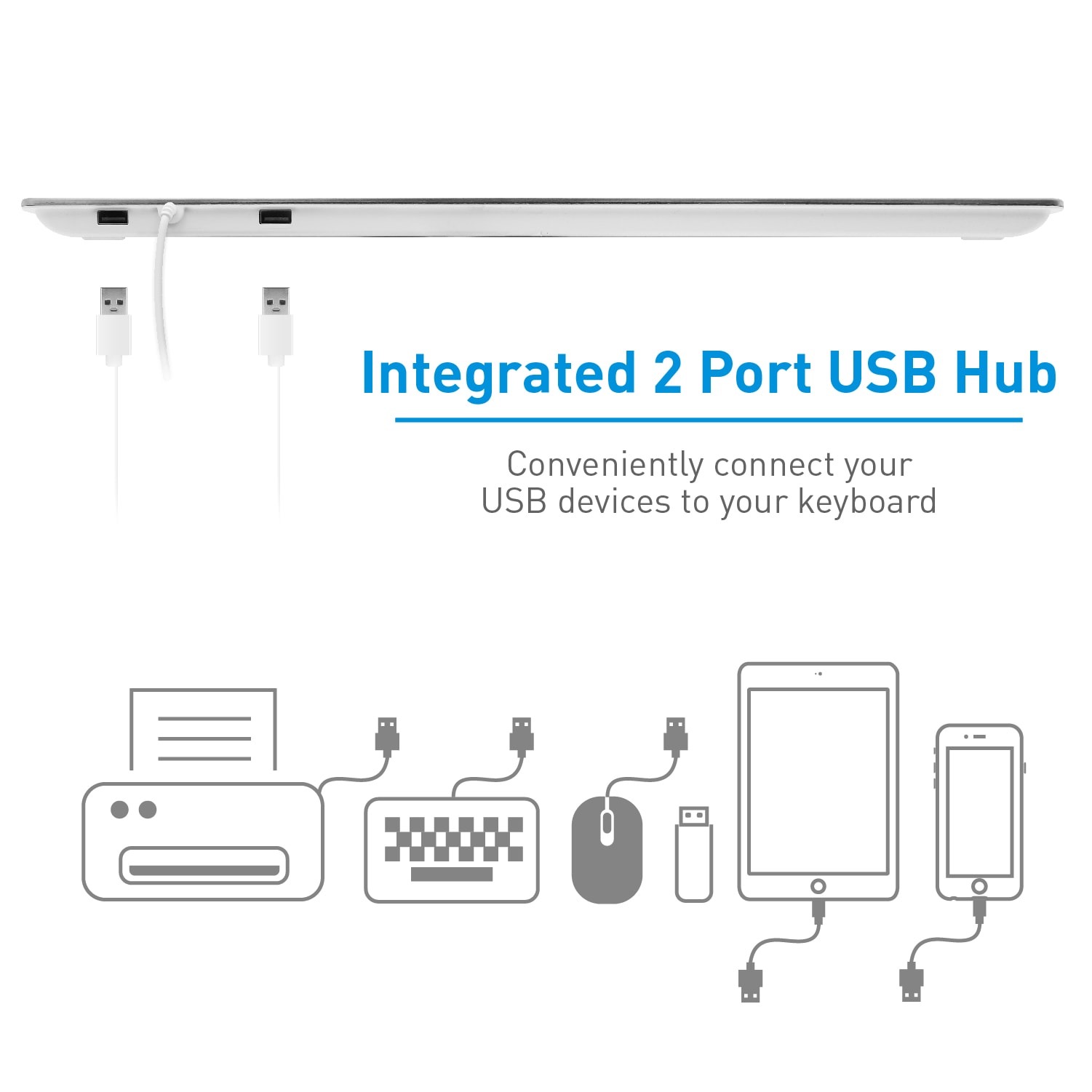 Macally Ultra-slim Usb Wired Keyboard with 2 Usb Port Hub Full