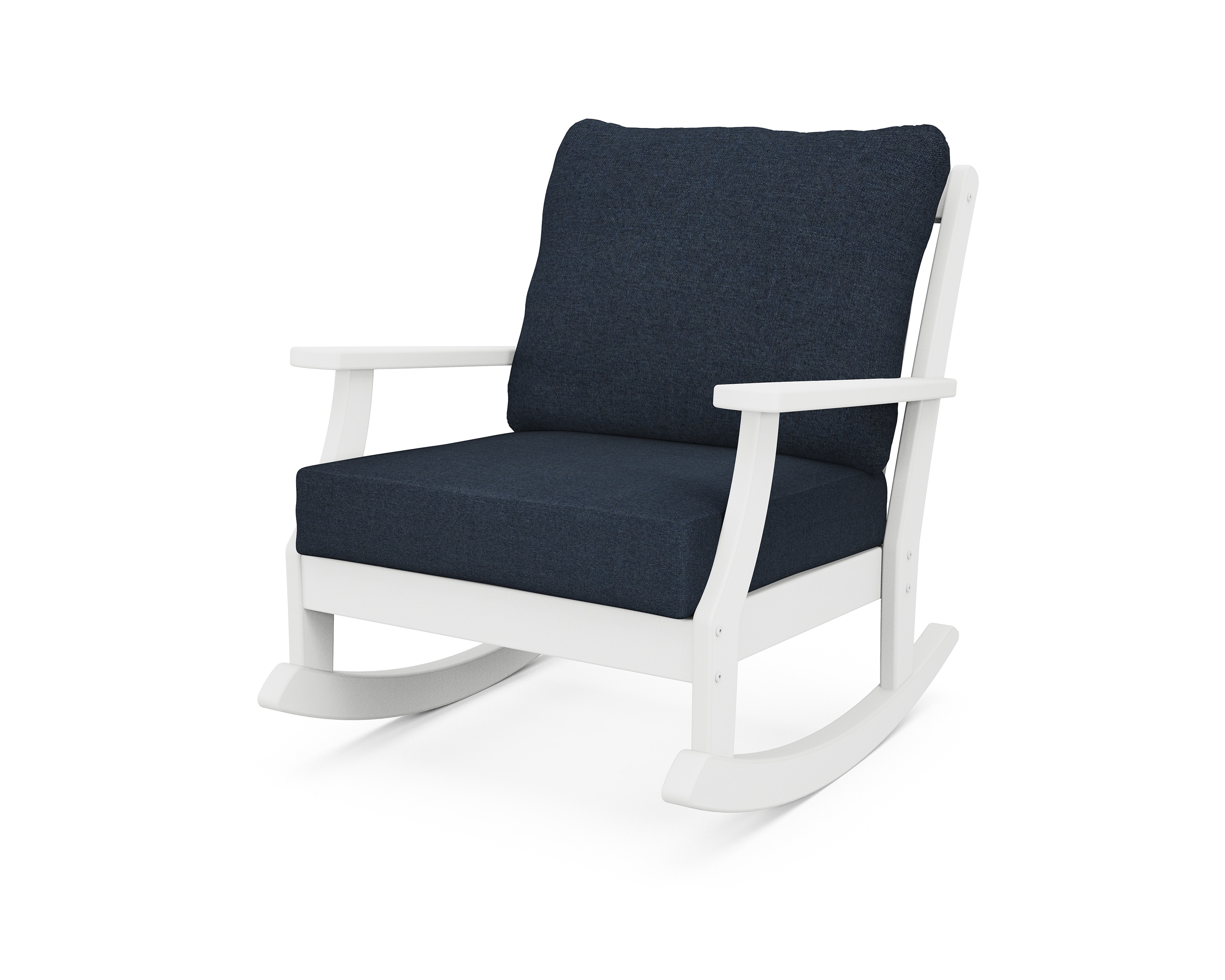 POLYWOOD 4501R-WH145991 Braxton White HDPE Frame Conversation Chair with Blue Revolution Cushioned Seat