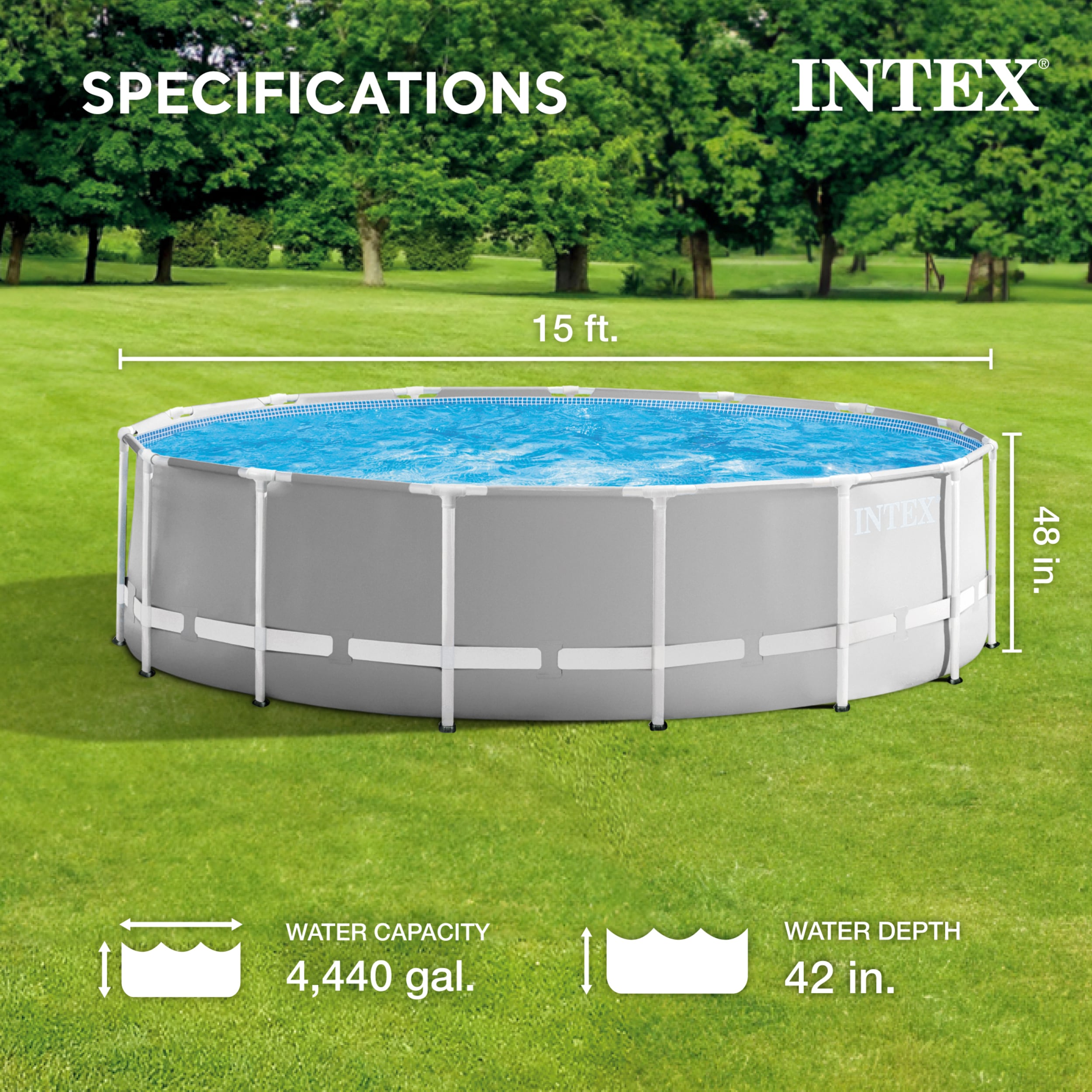 Intex 15-ft x 15-ft x 48-in Metal Frame Round Above-Ground Pool with ...