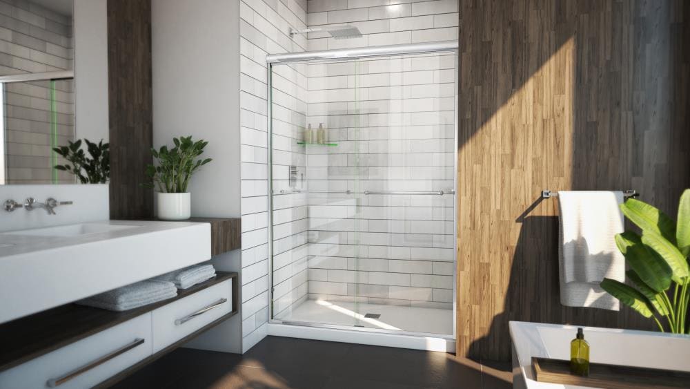 Arizona Shower Door LSER4870CHCLT Lite-Euro Polished Chrome 46-in to 48-in W x 70.375-Inches H Semi-frameless Bypass Sliding Shower door 1/4-in Thick Clear Glass