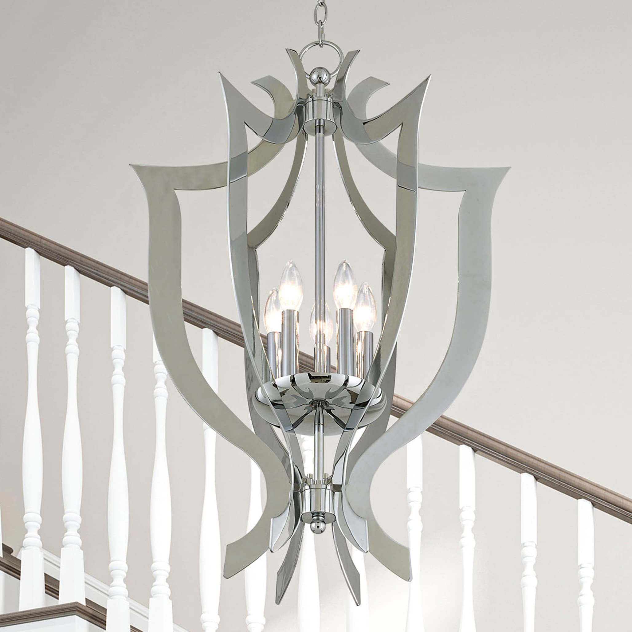 Polished Chrome 5-Light Candelabra Chandelier with Laser-Cut Design