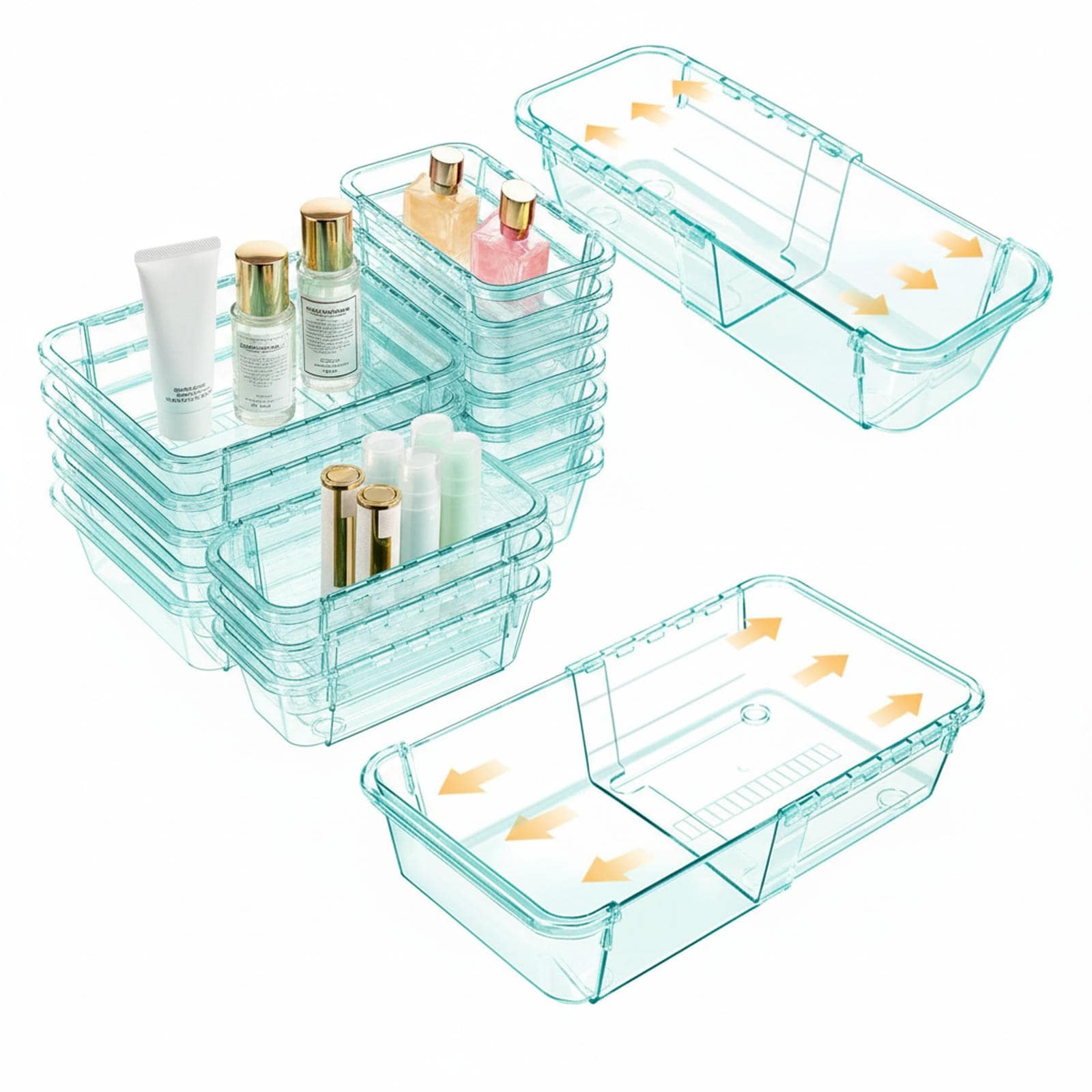 Baginizer 15 Piece Adjustable Drawer Organizer Set 2 Sizes Clear PET Storage Bins for Makeup Bedroom Office #BAGINIZER001181