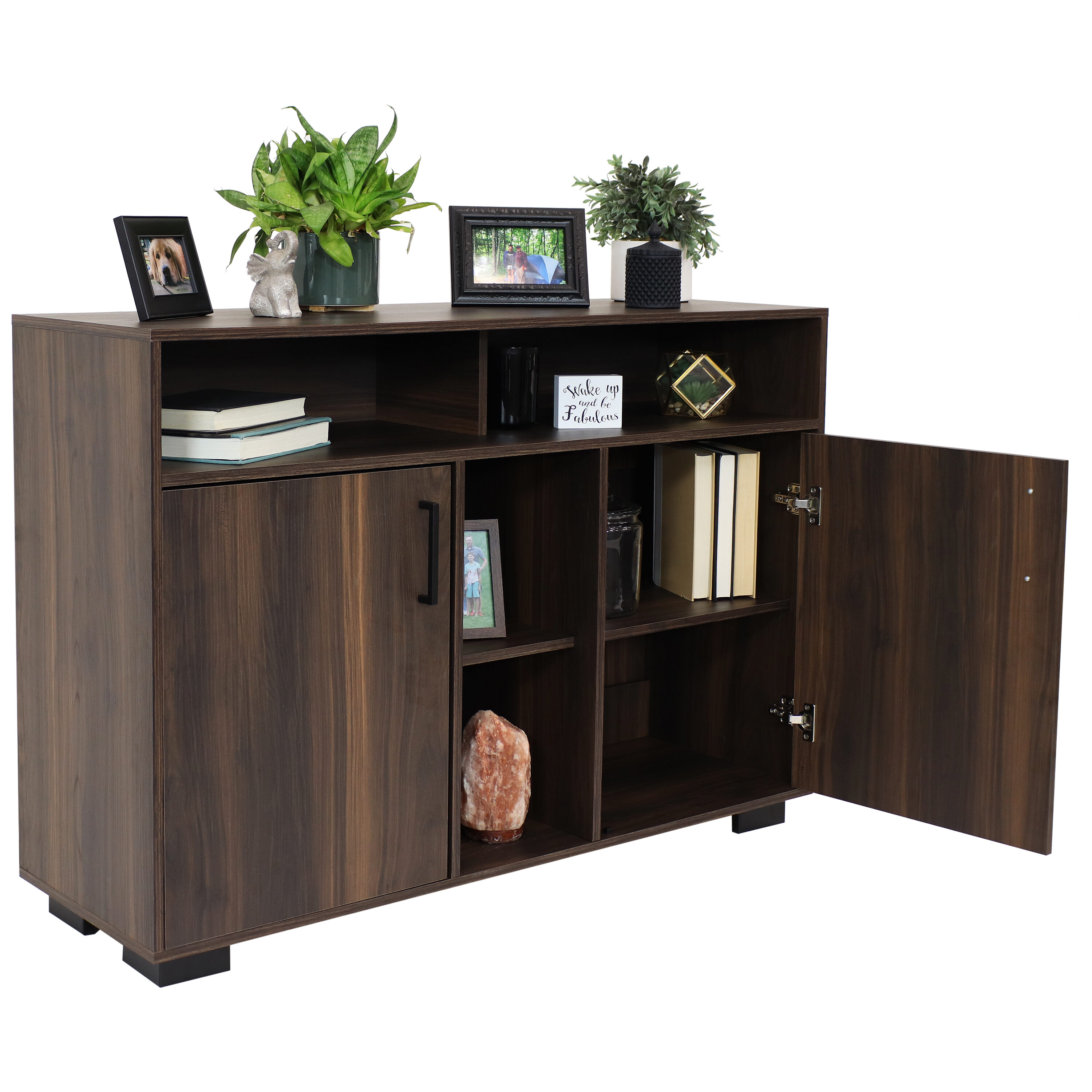 Anthony Coffee Brown Pine MDF Sideboard Buffet Cabinet with Shelves