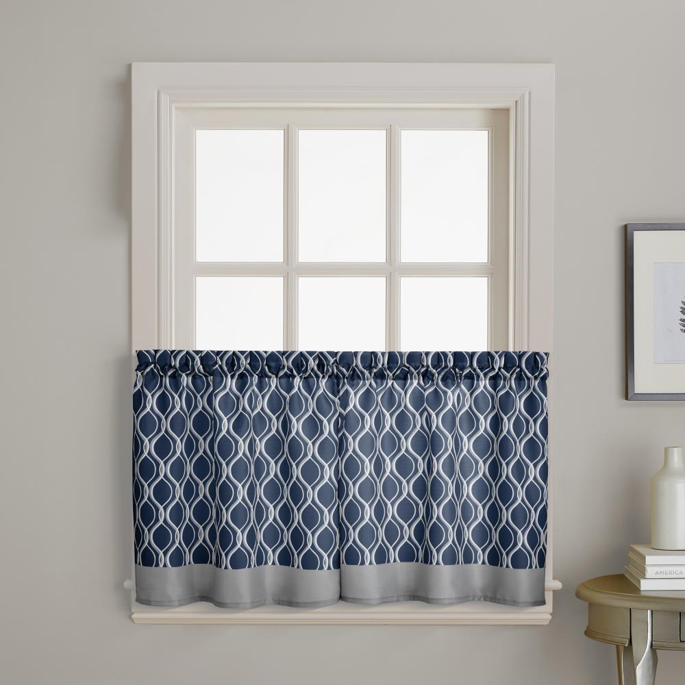 CHF Morocco 24-in Navy Polyester Geometric Rod Pocket Tier Curtain in ...