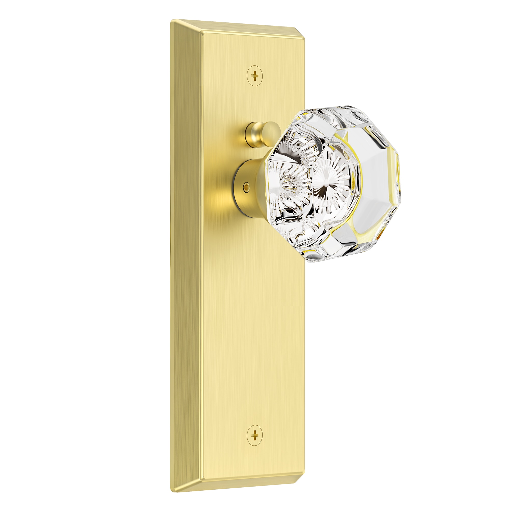 Senyhardware Brushed Gold Interior Privacy Bed/Bath Door Knob with Diamond-Cut Crystal Knob and Beveled Rectangular Backplate