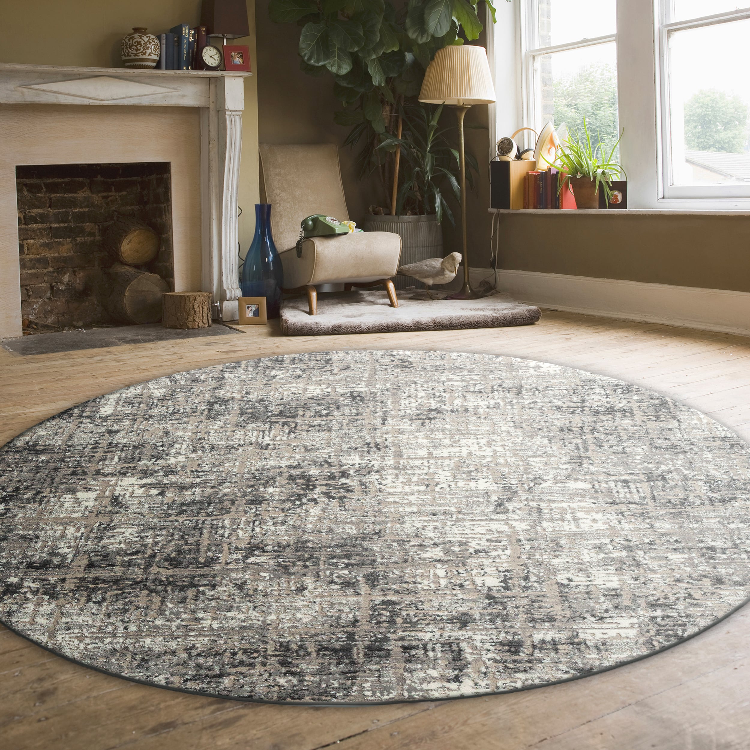 Radici USA 1241/1015/GREY Livigno 5 x 5 (ft) Loomed Polypropylene Grey Round Indoor Abstract Mid-Century Modern Area rug