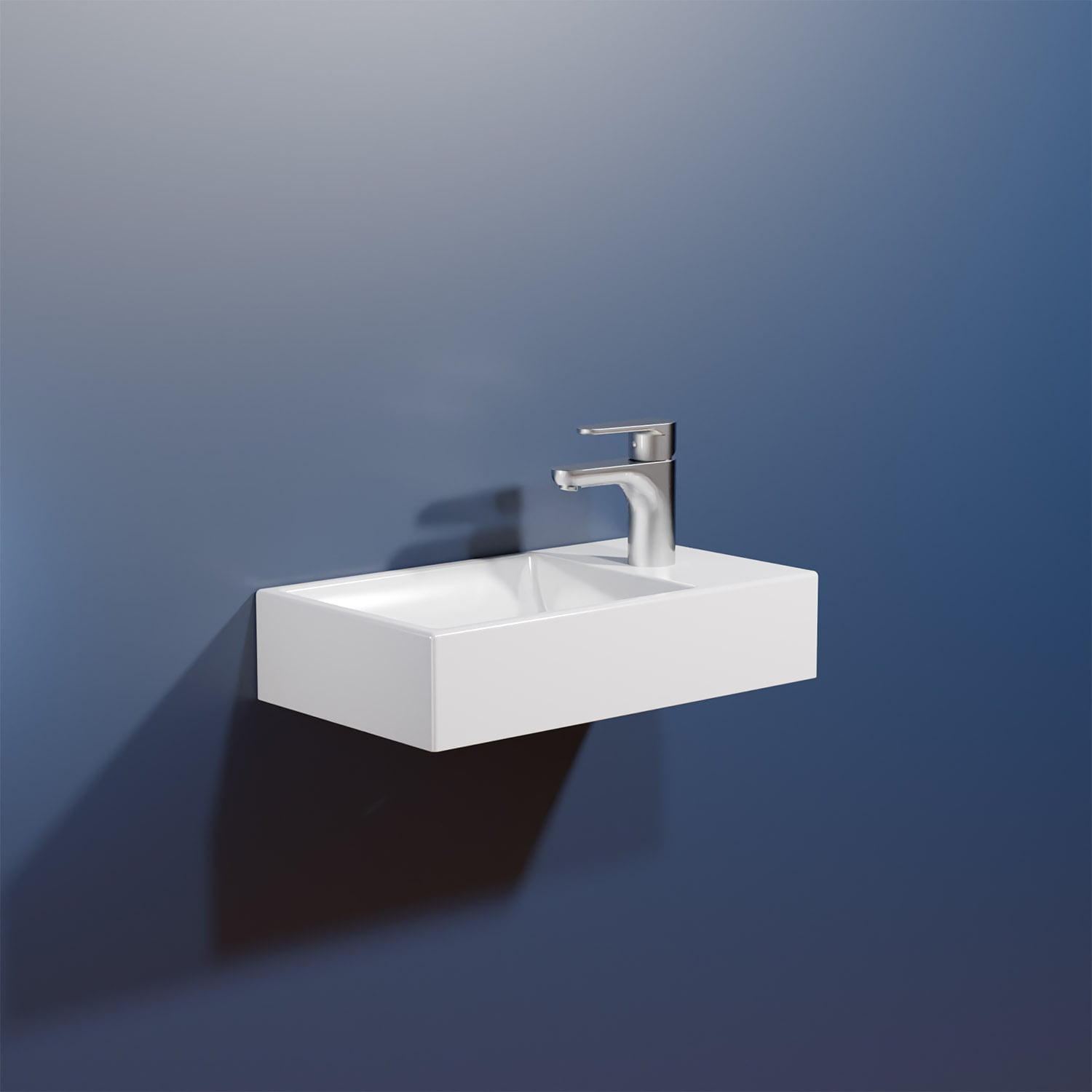 Minimal Glossy White Ceramic Wall-Mount Rectangular Sink