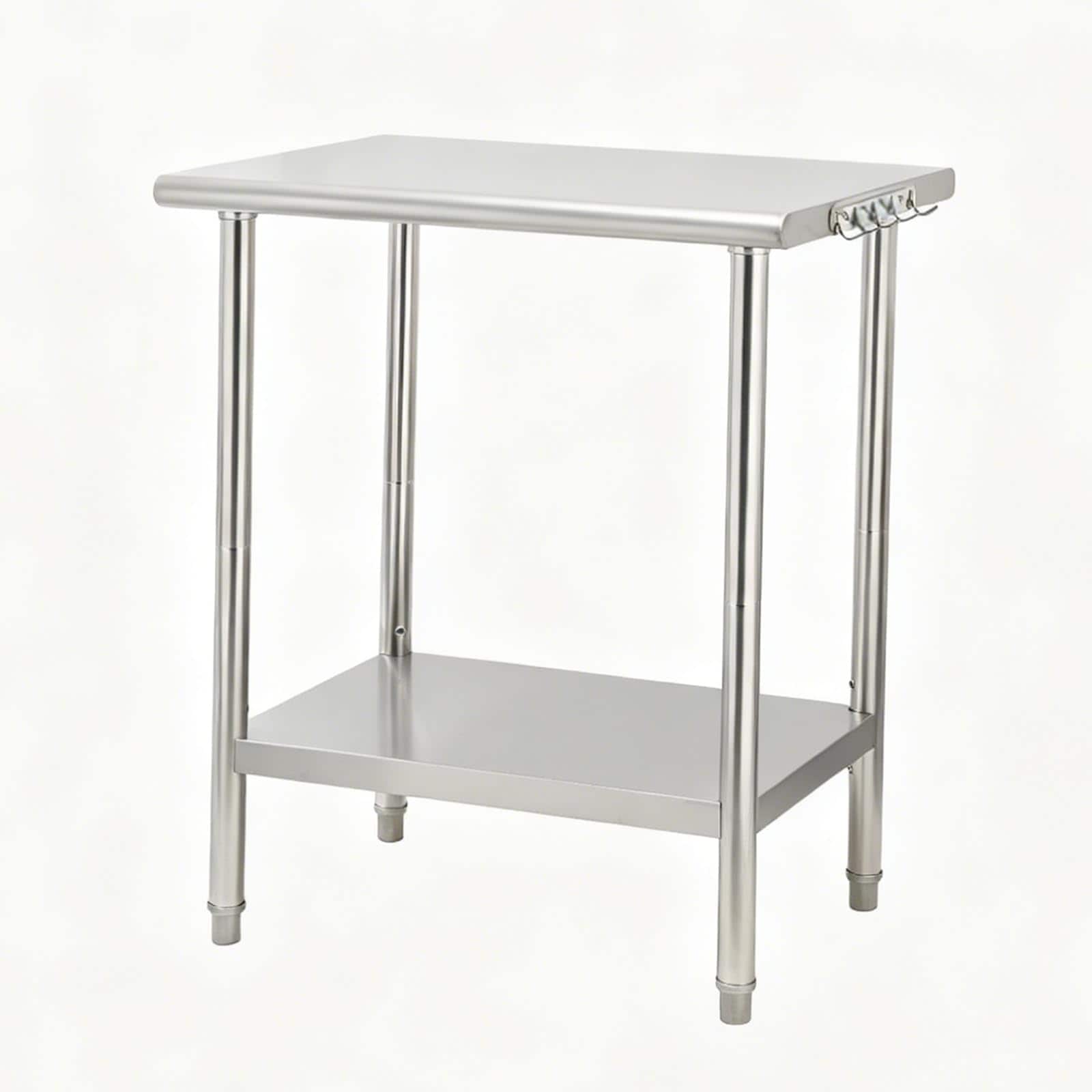 Garvee Stainless Steel Curved Edge Work Table 48 inch Double Layer Heavy Duty Commercial Prep Table with Hook 0.7mm Thick #DMZVIRXW0