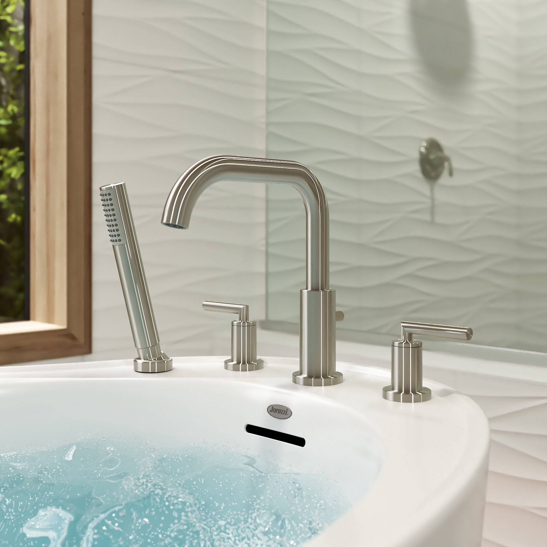 Brushed Nickel Double Handle Roman Tub Faucet with Hand Shower