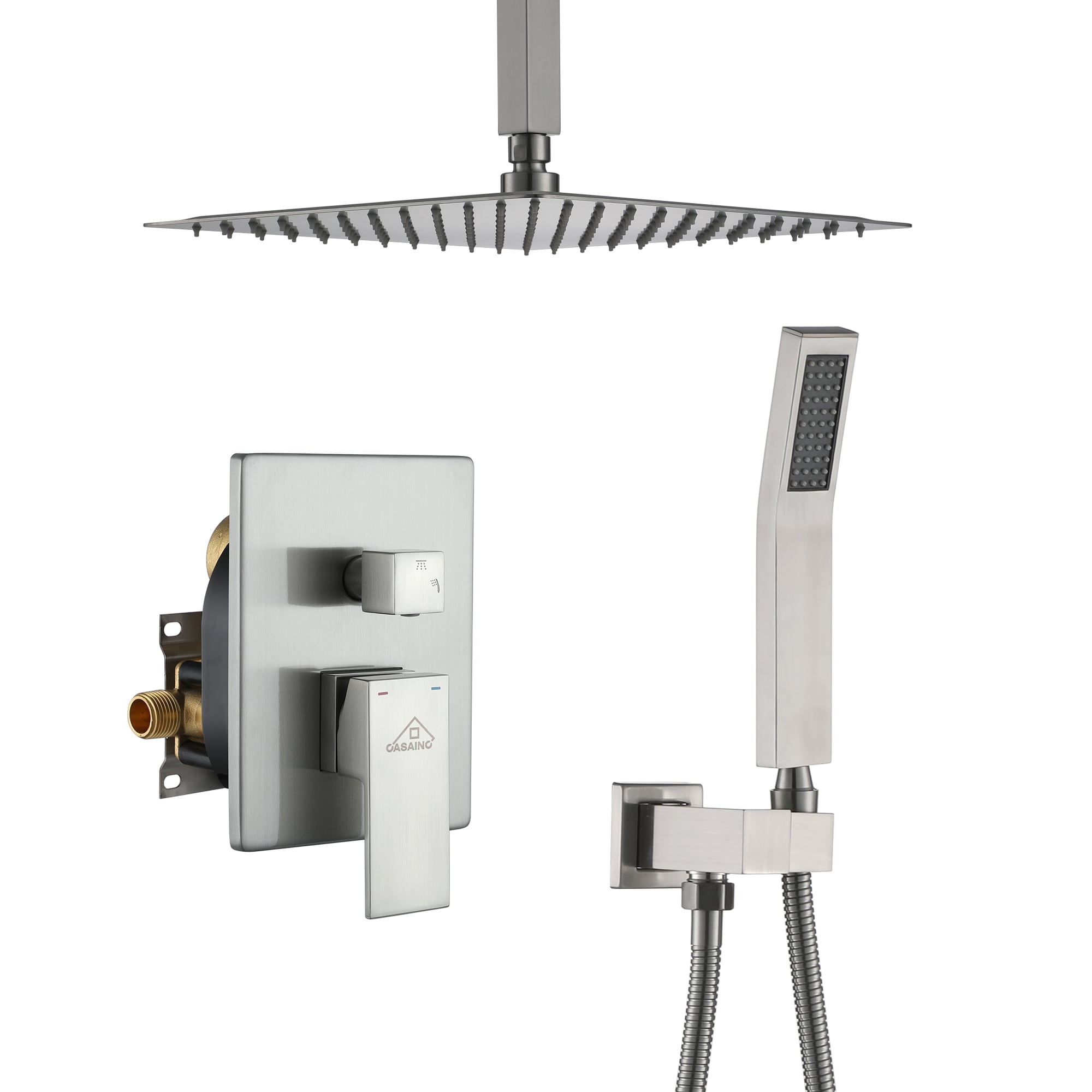 Clihome CL-027ORB-SL Brushed Nickel 12-in Dual Head Built-In Shower Faucet System with 2-way Diverter ( Pressure-balanced Valve Included )