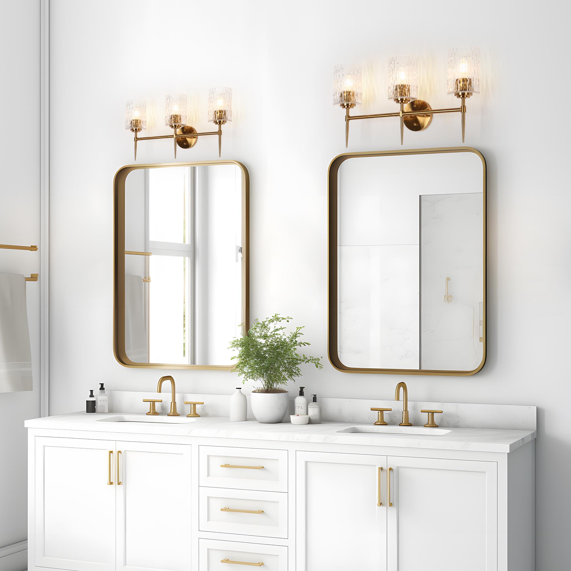 LNC Everardgeon 23.2-in 3-Light Polished Gold with Textured Glass ...