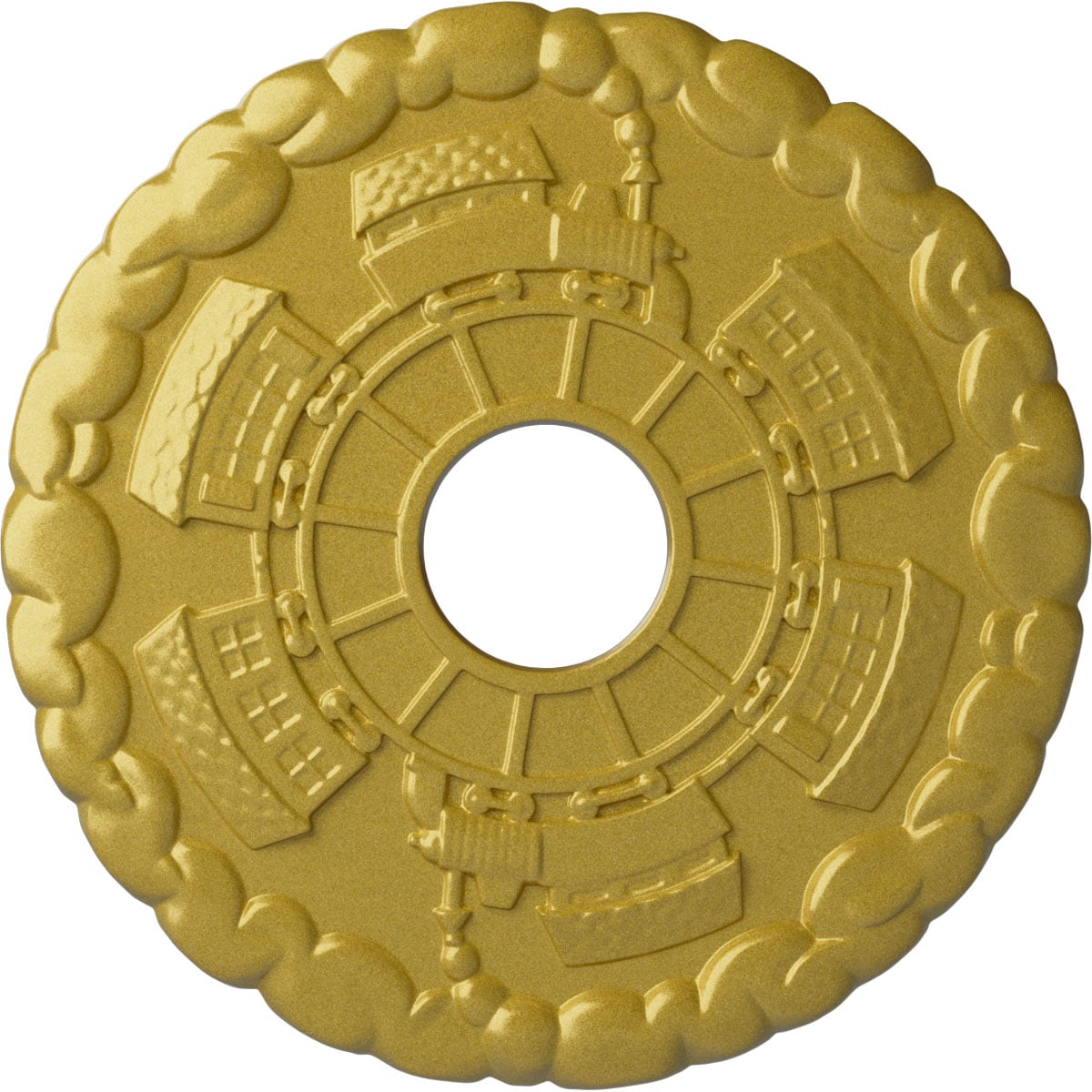 Ekena Millwork CM18KDRGS Kendall Train Station 18.5-in W x 18.5-in L Painted Rich Gold Polyurethane Whole Ceiling Medallion