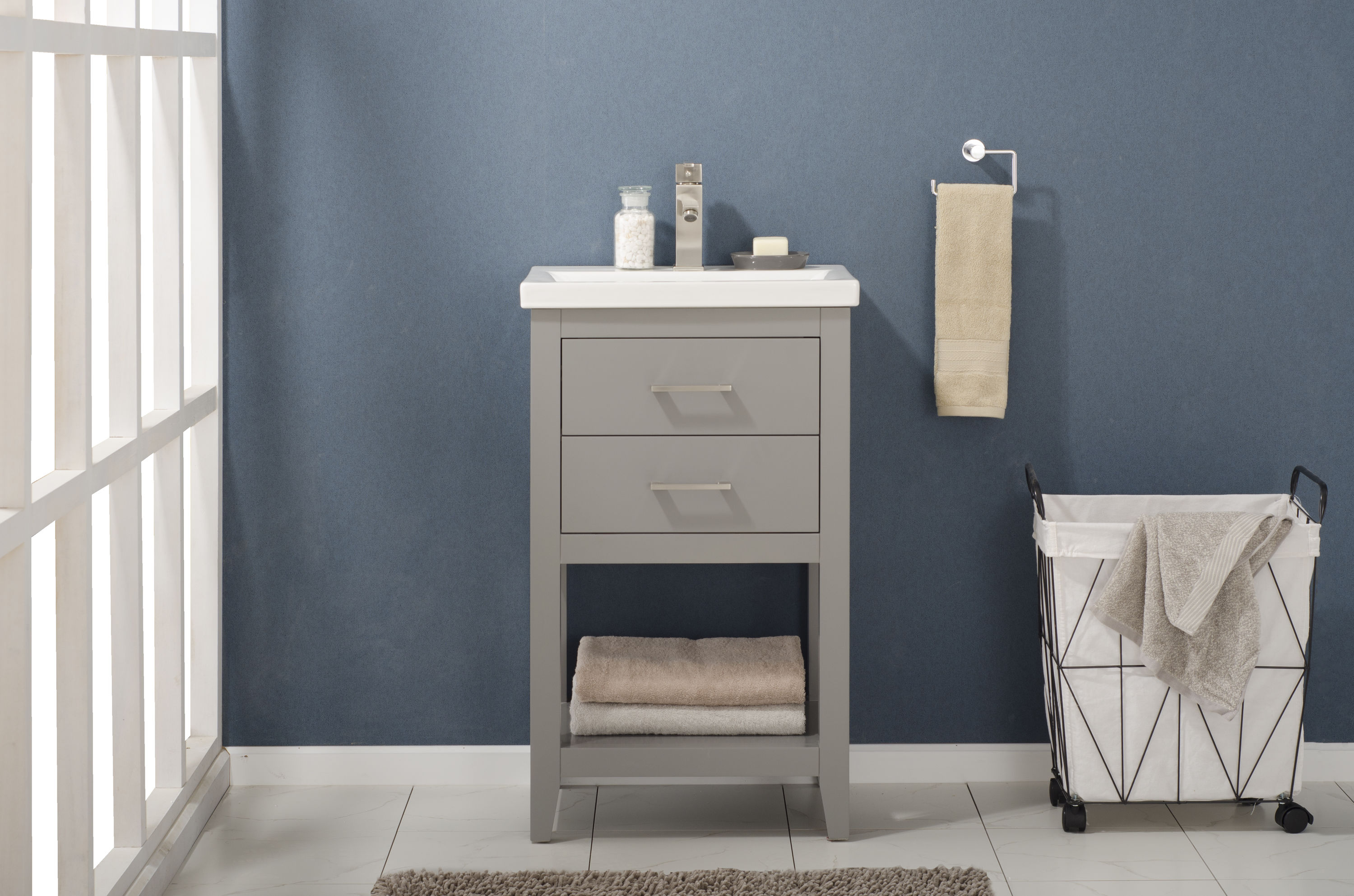 Design Element S02-20-GY Cara 20-in Gray Single sink Bathroom Vanity with White Porcelain Top