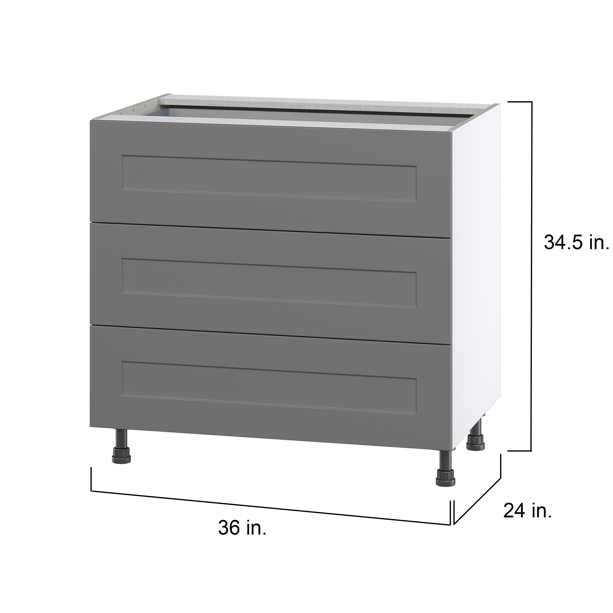 Hugo&Borg Beaumont 36-in W x 34.5-in H x 24-in D Slate Gray 3-Drawer Base Fully Assembled Cabinet
