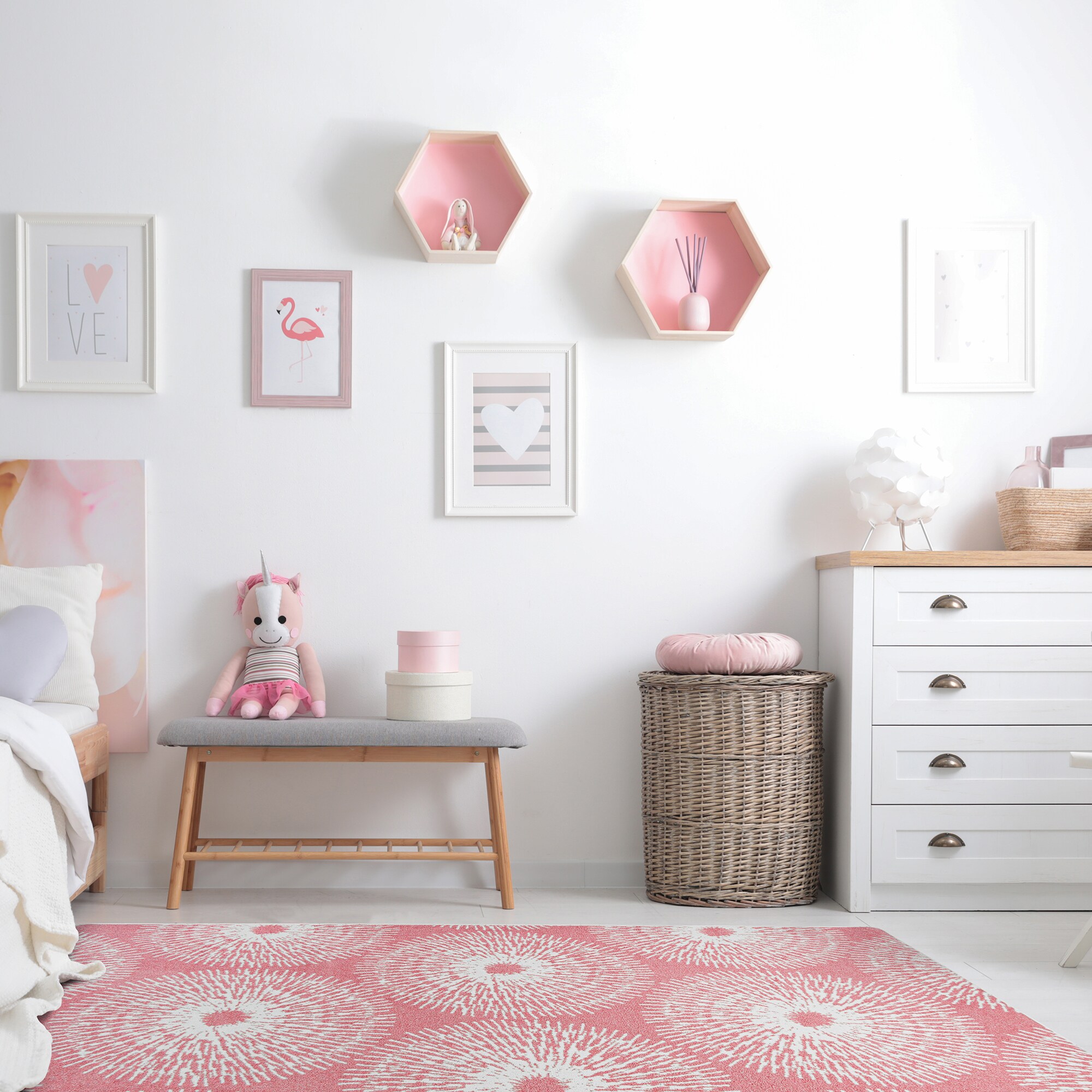 Joy Carpets 2114D-04 Claremont Kids 8 x 11 (ft) Tufted Nylon Blush Rectangular Indoor Floral/Botanical Area rug